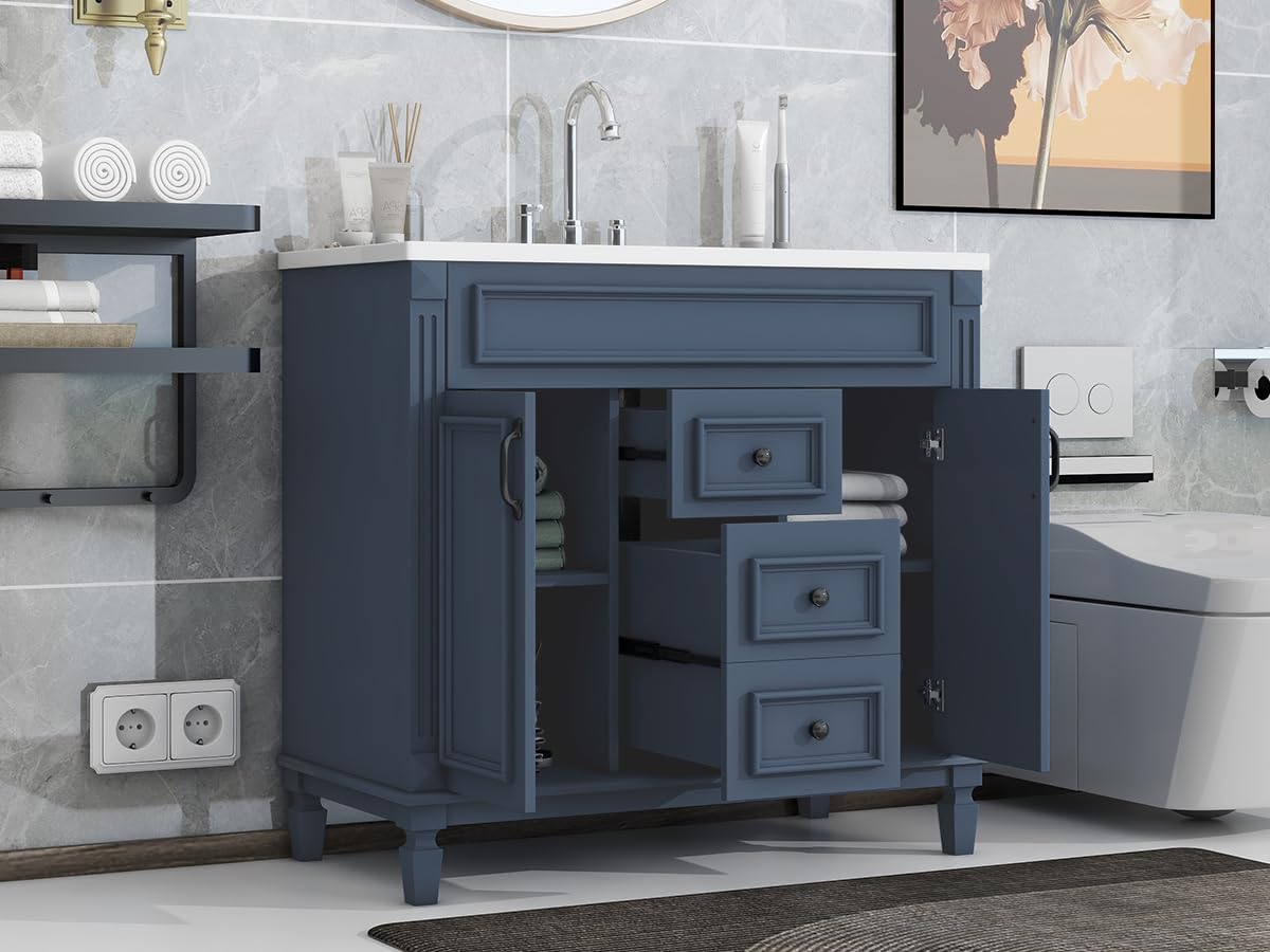 Lostcat 36inch Bathroom Vanity with Top Sink - Modern Bathroom Storage Cabinet with 2 Soft Closing Doors and 2 Drawers - Single Sink Bathroom Vanity(Blue)