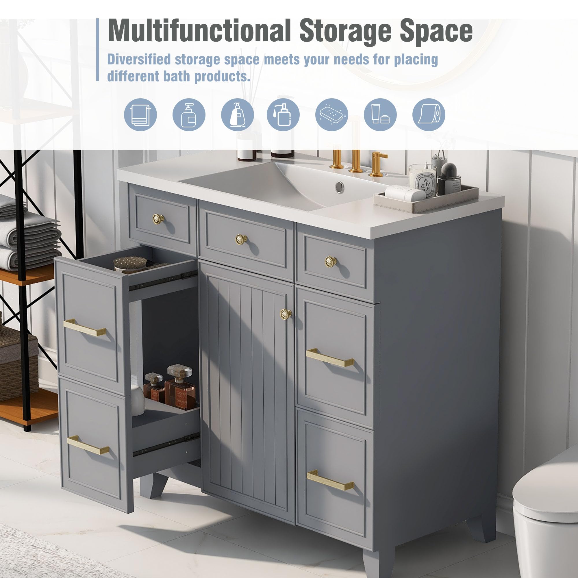 Lostcat 36-Inch Bathroom Vanity Cabinet with Sink - Small Bathroom Vanity with Soft Closing Door and Drawer - Easy Assembly-Bathroom Sink Cabinet with Ample Storage Space(Gray)