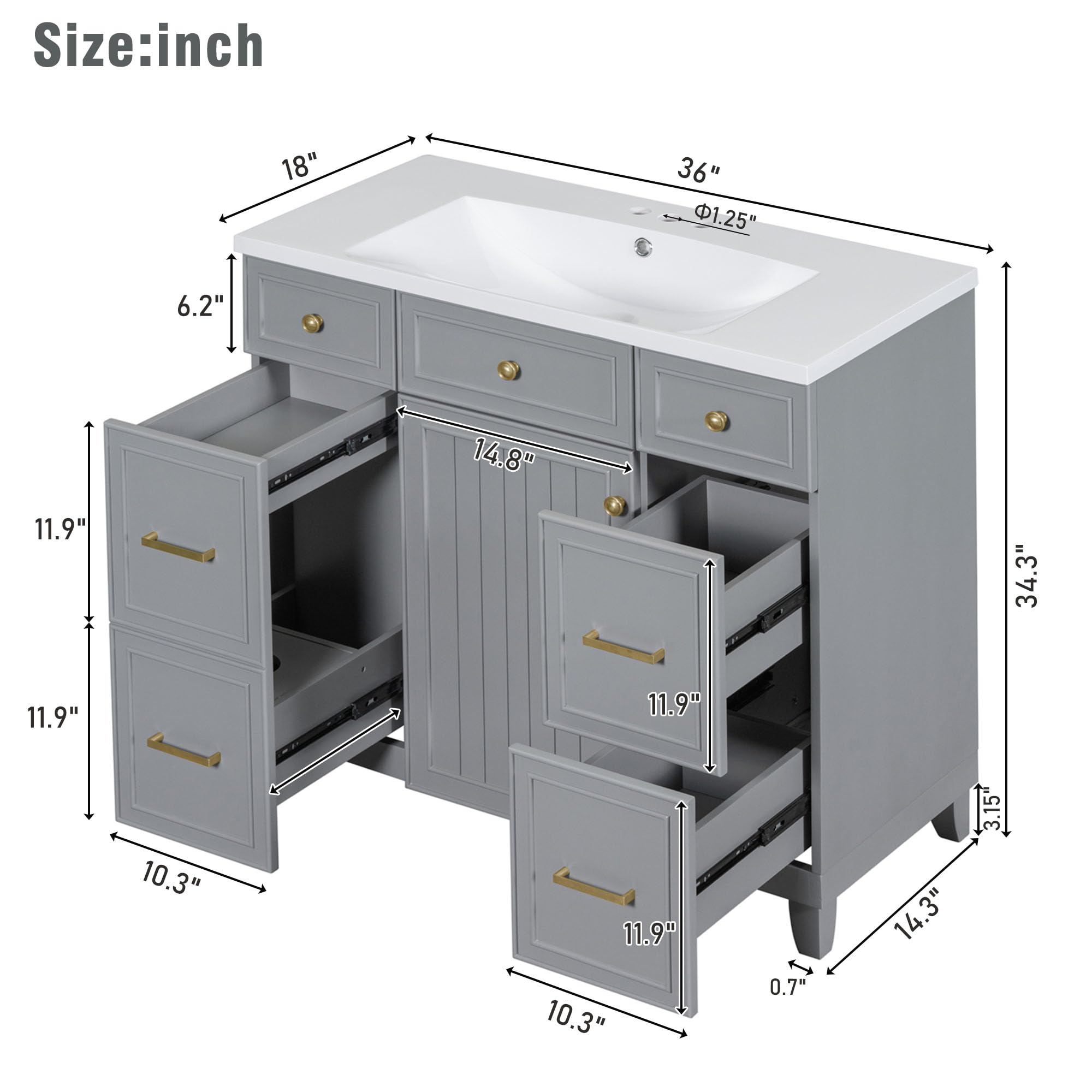 Lostcat 36-Inch Bathroom Vanity Cabinet with Sink - Small Bathroom Vanity with Soft Closing Door and Drawer - Easy Assembly-Bathroom Sink Cabinet with Ample Storage Space(Gray)