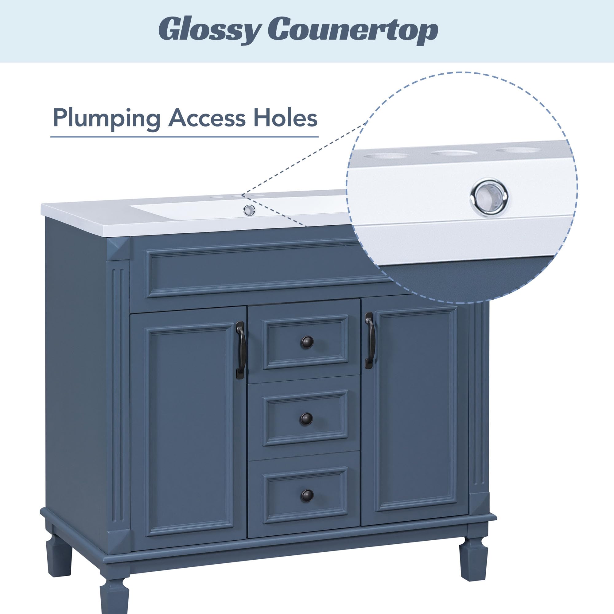 Lostcat 36inch Bathroom Vanity with Top Sink - Modern Bathroom Storage Cabinet with 2 Soft Closing Doors and 2 Drawers - Single Sink Bathroom Vanity(Blue)