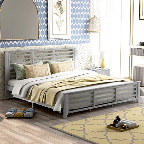 Lostcat King Size Platform Bed Frame with Headboard and Footboard