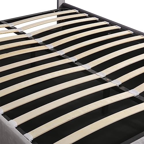 Lostcat Full Size Lift Up Storage Bed, Upholstered Platform Bed with Lift Up Storage and Tufted Headboard, Wood Upholstered Bed Frame with s and USB Charger, No Box Spring Needed, Gray - Lostcat