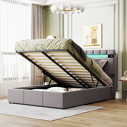 Upholstered bed with lift storage hot sale