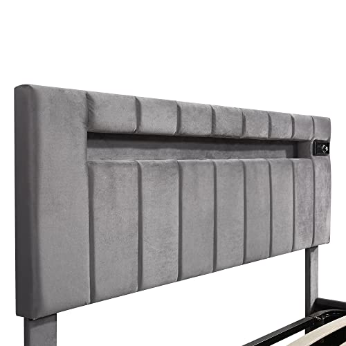 Lostcat Full Size Lift Up Storage Bed, Upholstered Platform Bed with Lift Up Storage and Tufted Headboard, Wood Upholstered Bed Frame with s and USB Charger, No Box Spring Needed, Gray - Lostcat