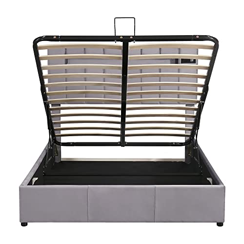 Lostcat Full Size Lift Up Storage Bed, Upholstered Platform Bed with Lift Up Storage and Tufted Headboard, Wood Upholstered Bed Frame with s and USB Charger, No Box Spring Needed, Gray - Lostcat