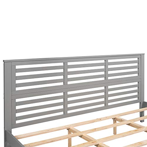 Lostcat King Size Platform Bed Frame with Headboard and Footboard,Modern Solid Wood Bed with Horizontal Strip Hollow Shape for Adults,Teens,Wood Slat Support,No Box Spring Needed,Grey - Lostcat