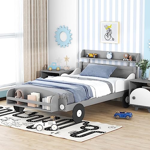 Lostcat Twin Size Car Shaped Platform Bed for Kids Boys Girls Wood