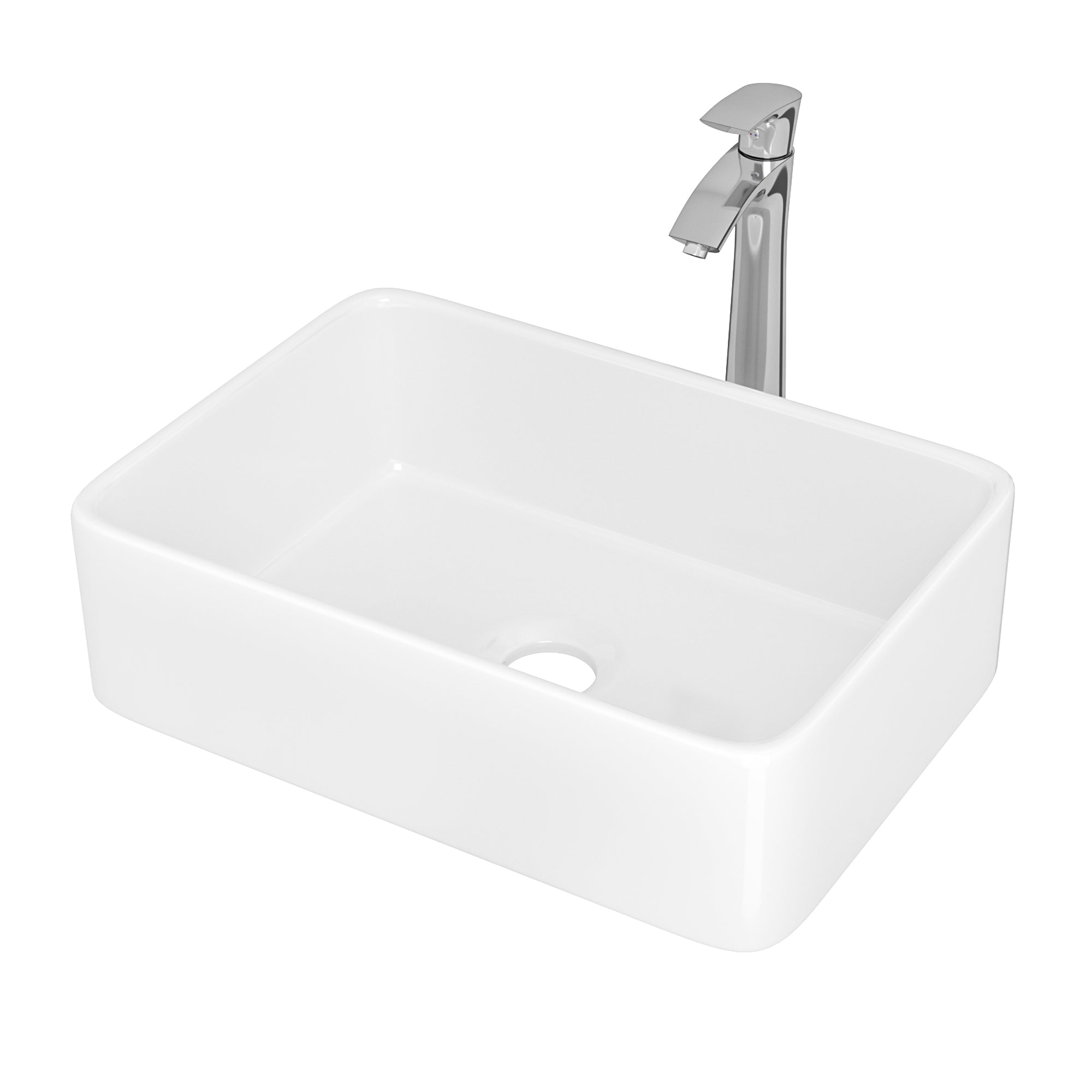 Lostcat 19"x15" Rectangle Bathroom Sink and Faucet Combo Modern Above White Porcelain Ceramic Vessel Vanity Sink Art Basin& Chrome Single Lever Faucet Combo