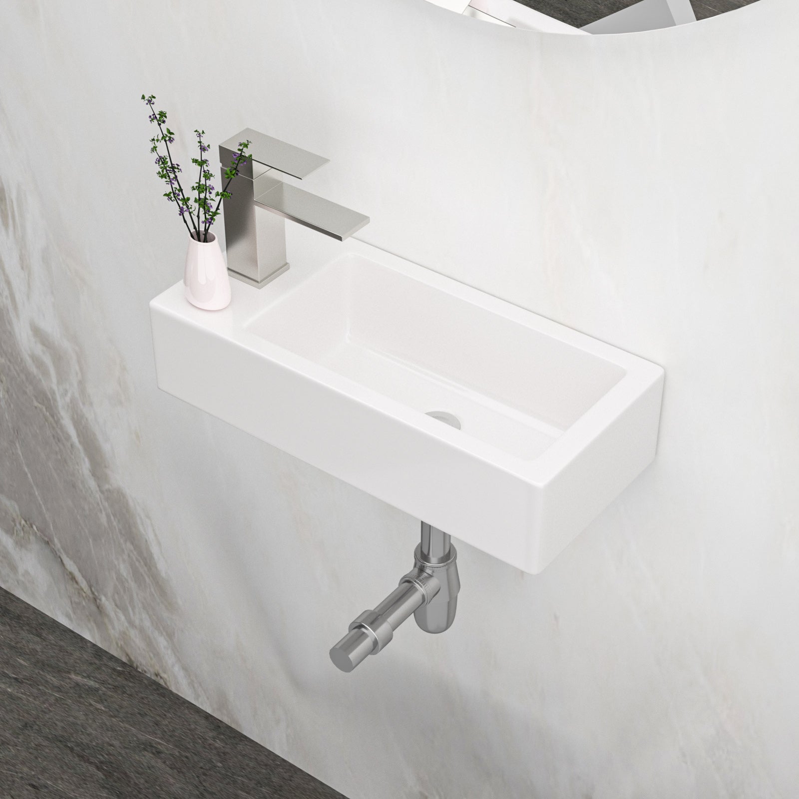 Lostcat 14.57x7.28 Inch White Ceramic Rectangle Wall Mount Bathroom Sink with Single Faucet Hole