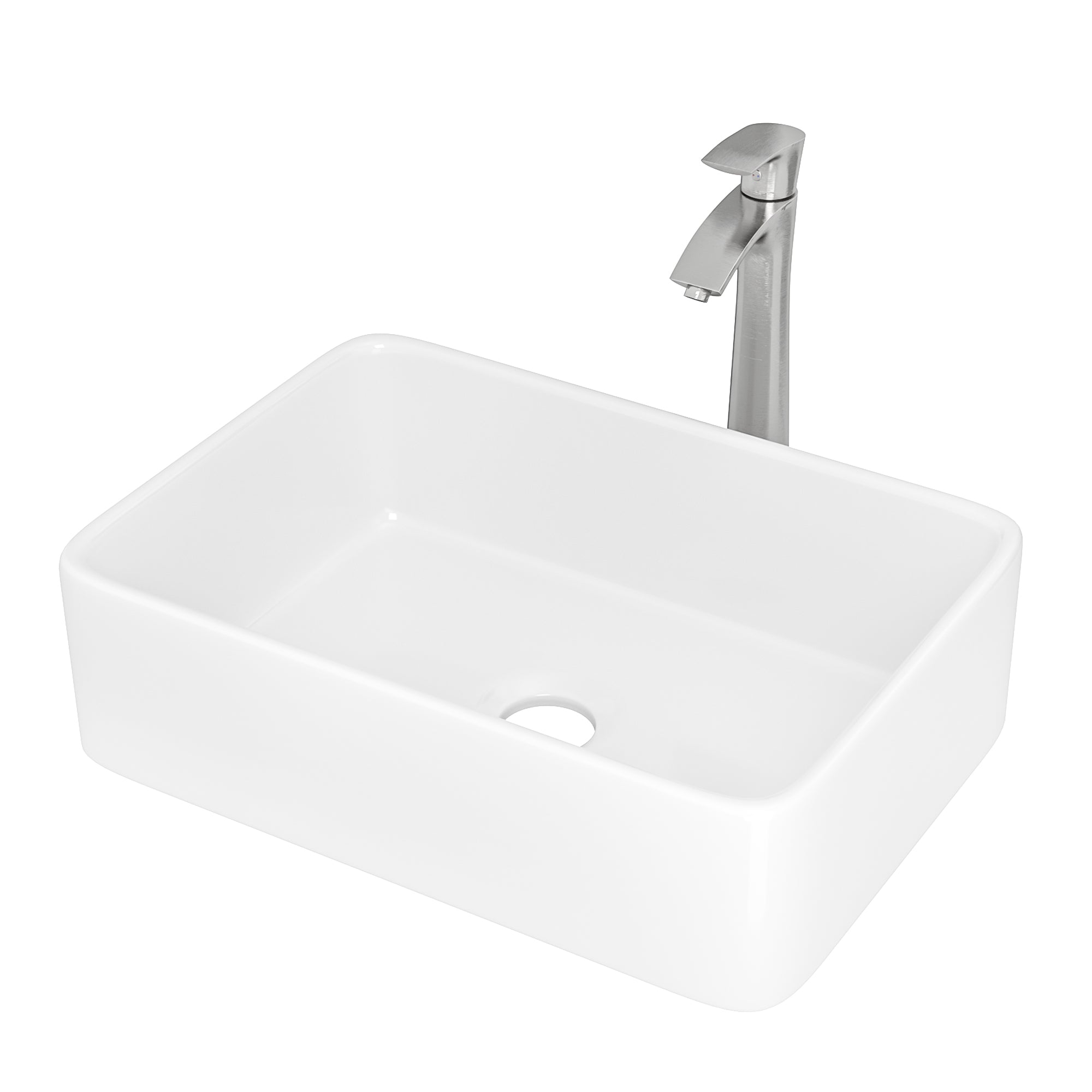 Lostcat 19"x15" Rectangle Vessel Bathroom Sink and Brushed Nickel Single Lever Faucet Combo