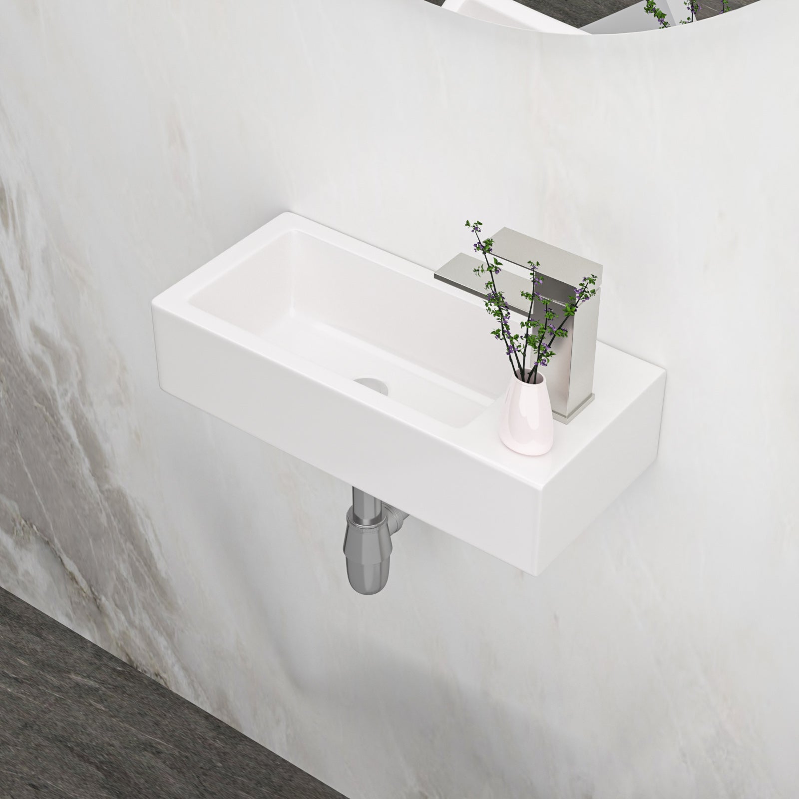 Lostcat 14.57x7.28 Inch White Ceramic Rectangle Wall Mount Bathroom Sink with Single Faucet Hole