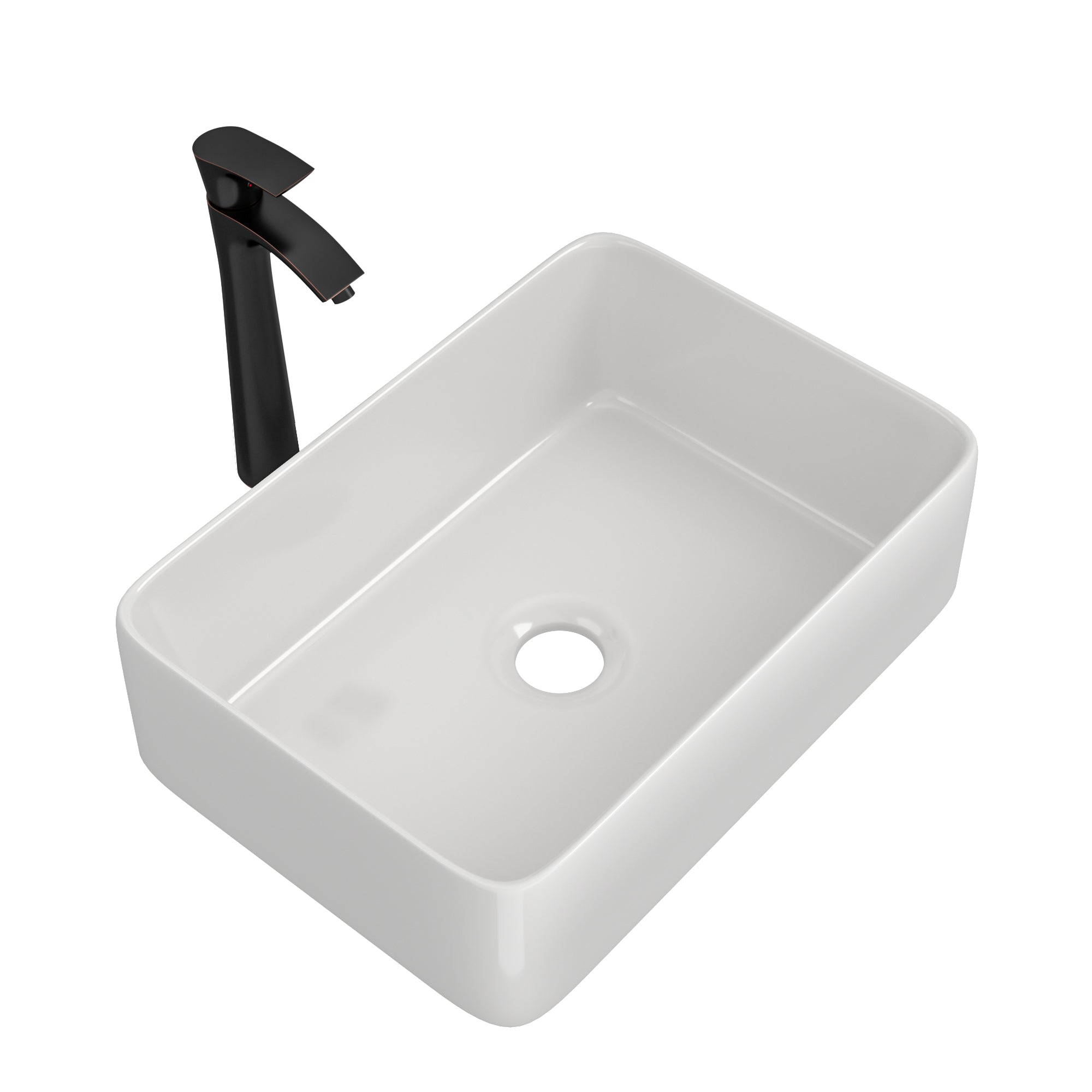 Lostcat 19"x15" Rectangle Bathroom Sink and Faucet Combo Modern Above White Porcelain Ceramic Vessel Vanity Sink Art Basin& Oil Rubber Bronze Single Lever Faucet Combo