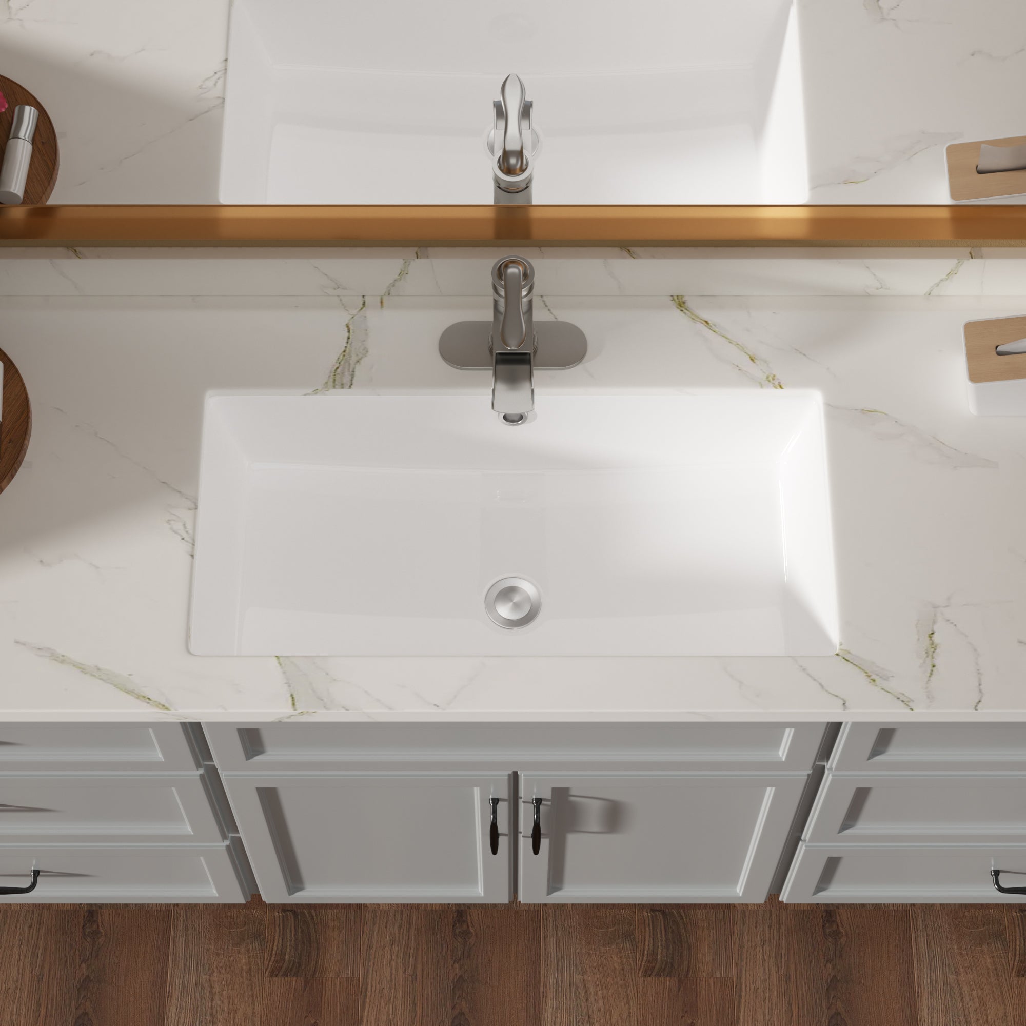 Lostcat 28"x14" White Ceramic Rectangular Undermount Bathroom Sink with Overflow