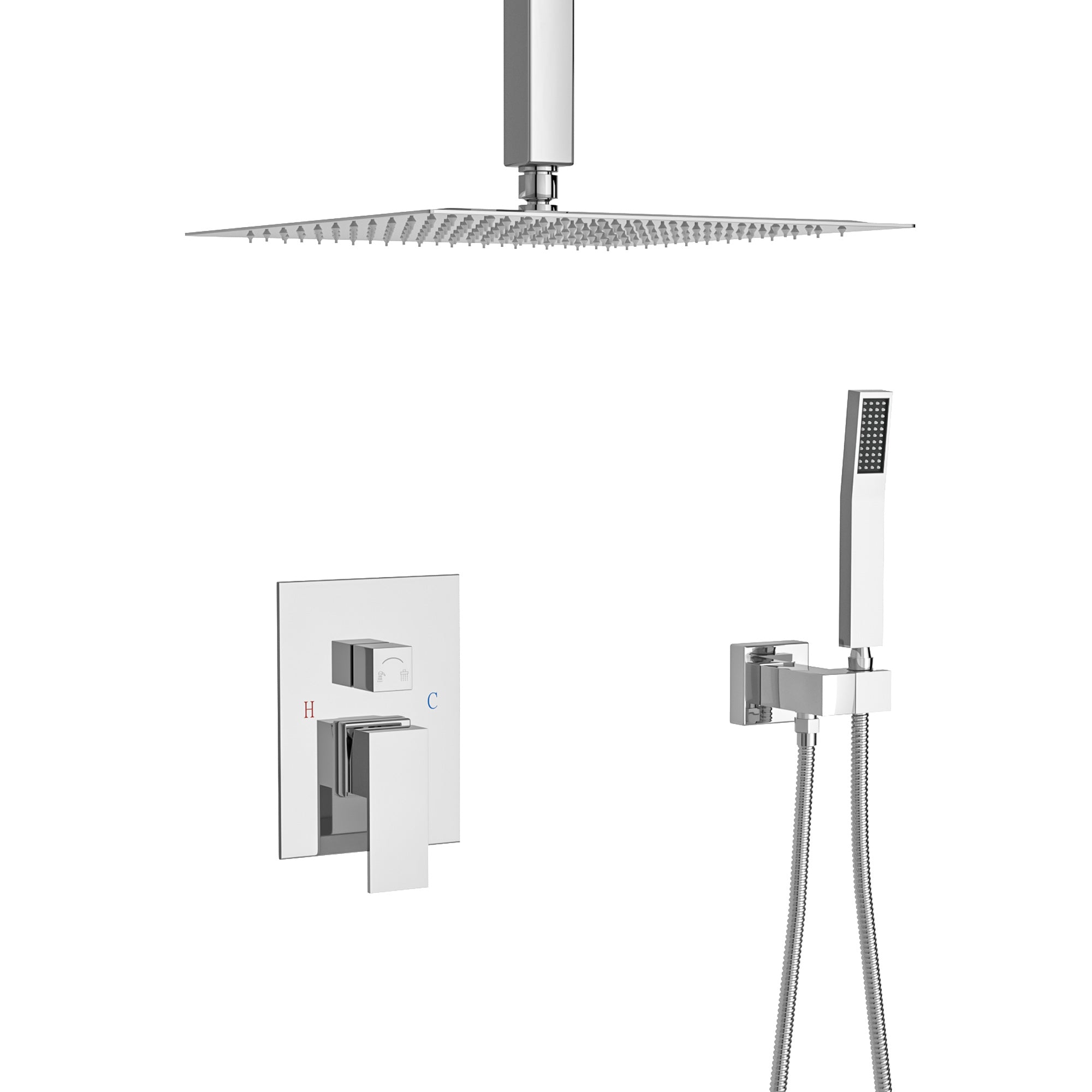 Lostcat Dual Shower Head - 10 Inch Ceiling Mount Square Shower System with Rough-in Valve, Chrome