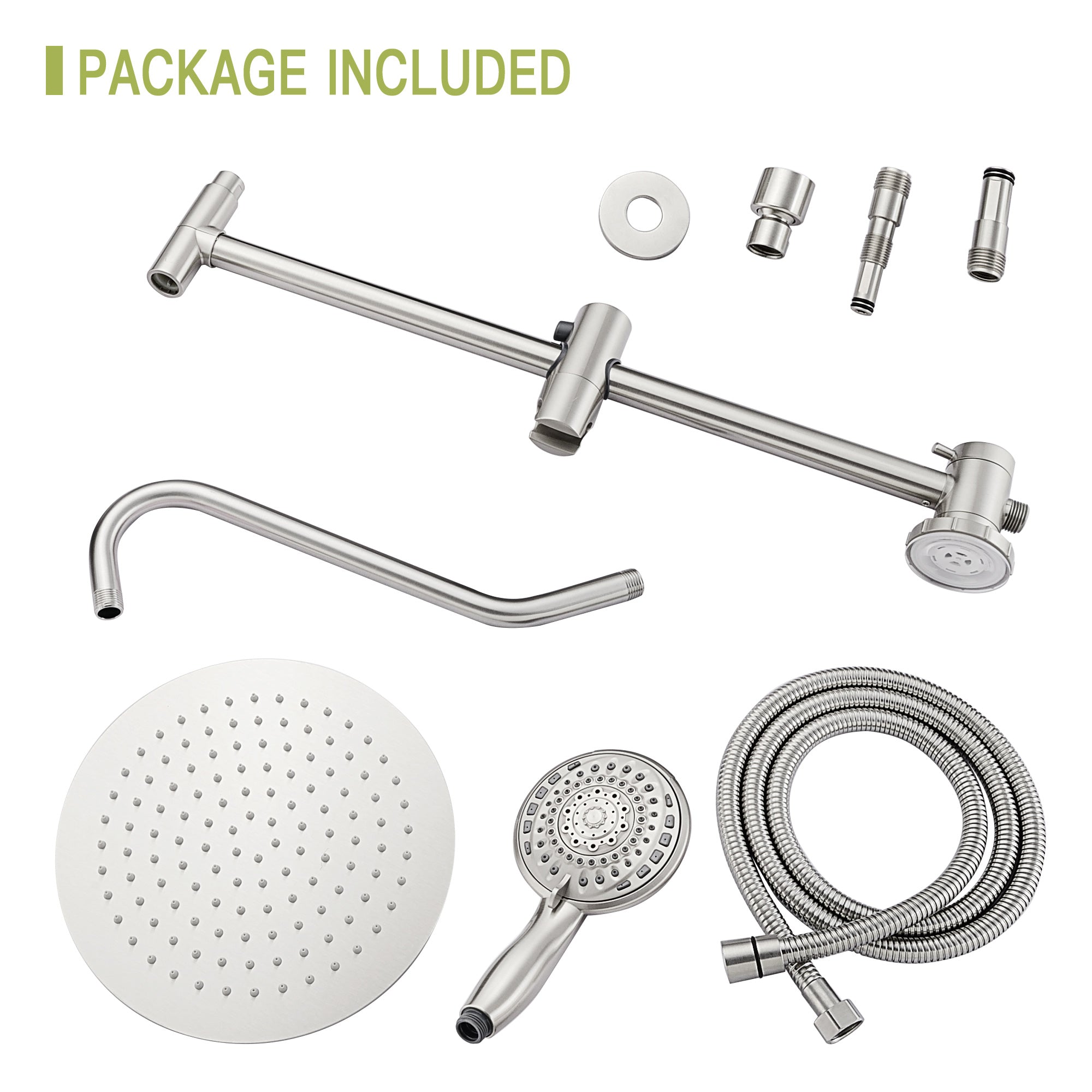 Lostcat Shower set - 10 inch brushed round top spray shower and hand shower, round shower set with dual shower heads, Brushed Nickel