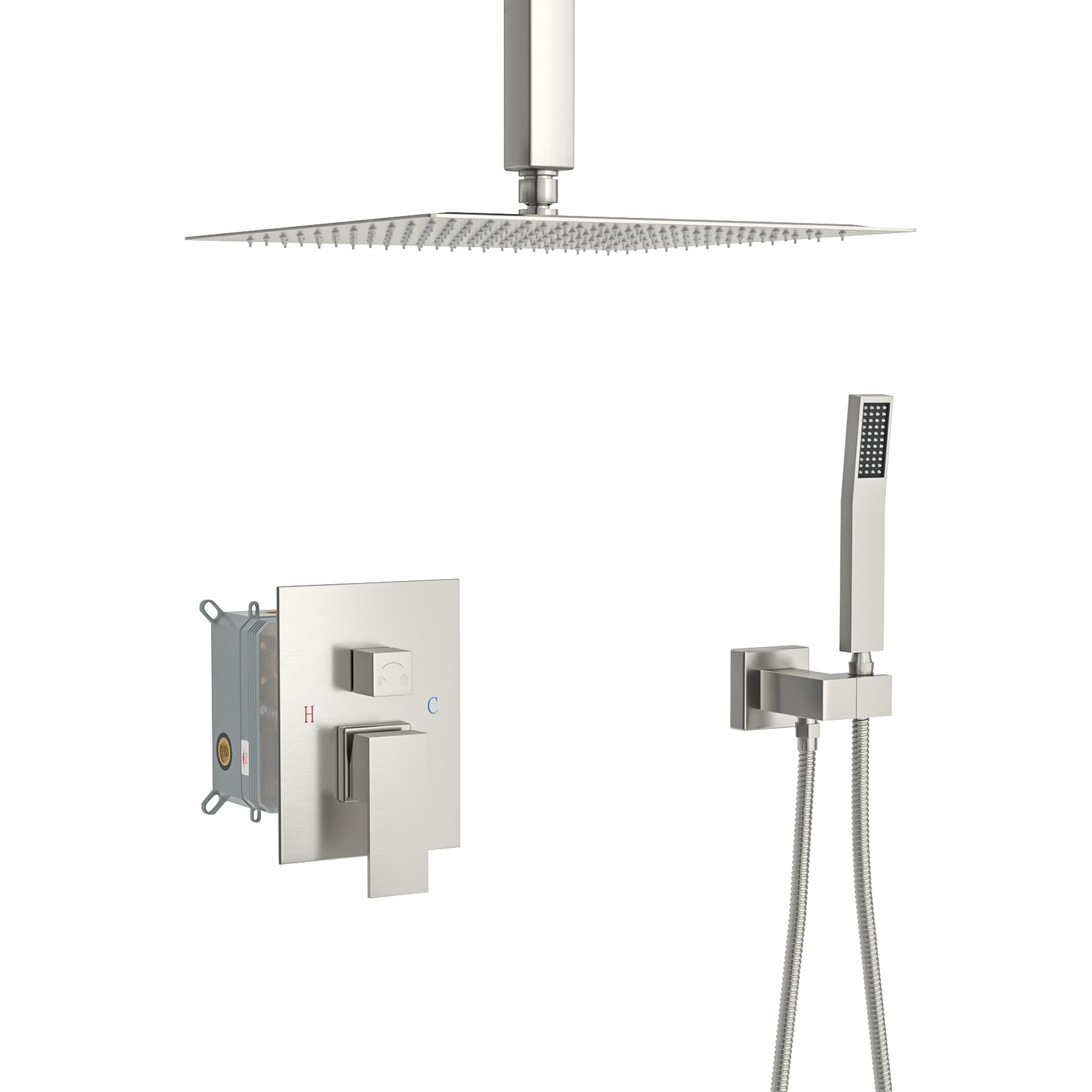 Lostcat Dual Shower Head - 10 Inch Ceiling Mount Square Shower System with Rough-in Valve, Brushed Nickel