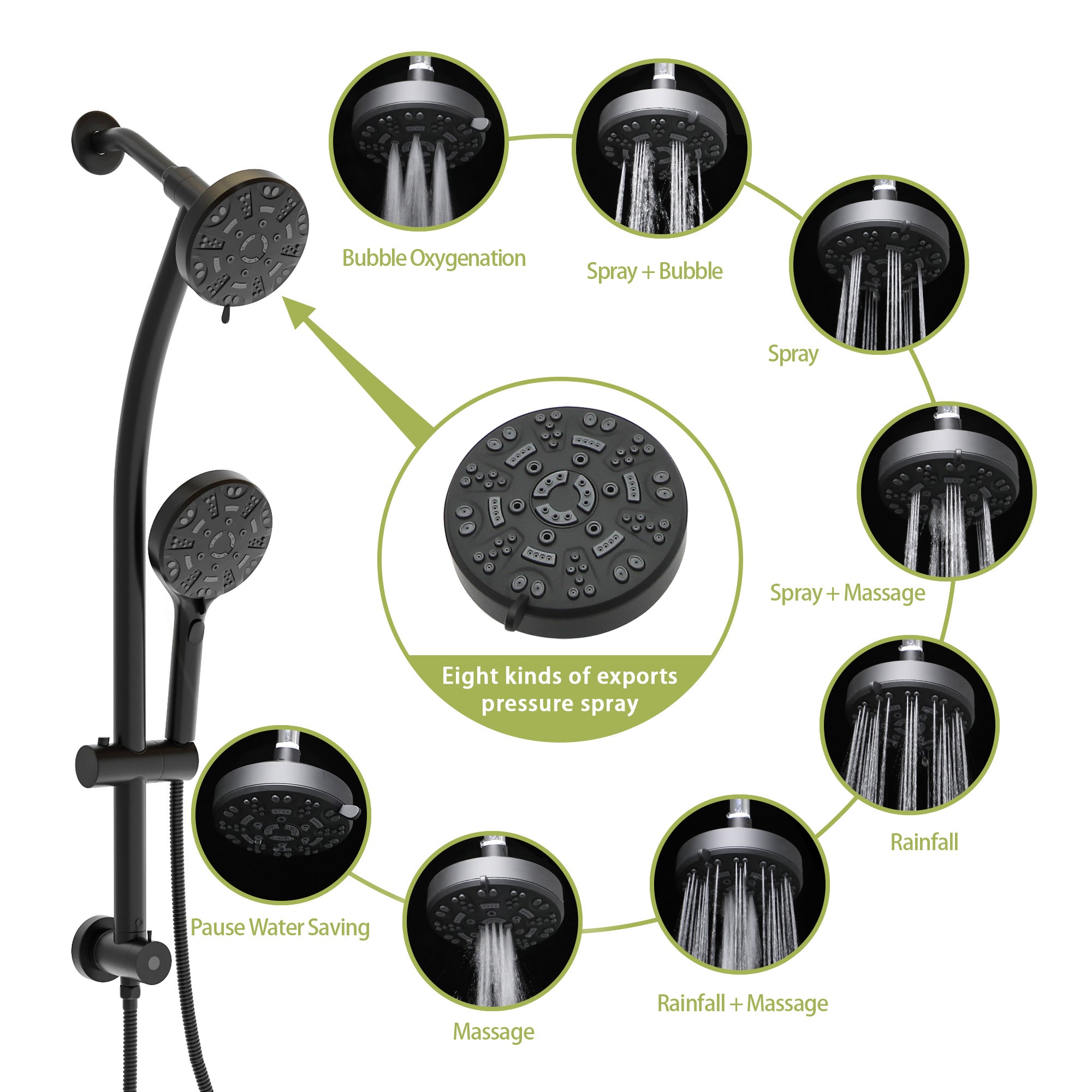 Lostcat Multi Function Dual Shower Head - Shower System with 4.7" Rain Showerhead, 8-Function Hand Shower, Adjustable Slide Bar,Matte Black