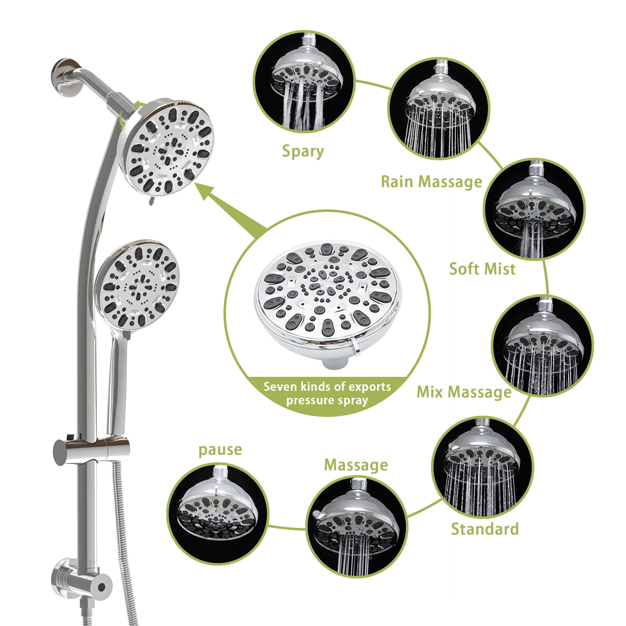 Lostcat Multi Function Dual Shower Head - Shower System with 4.7" Rain Showerhead, 7-Function Hand Shower, Adjustable Slide Bar,Chrome