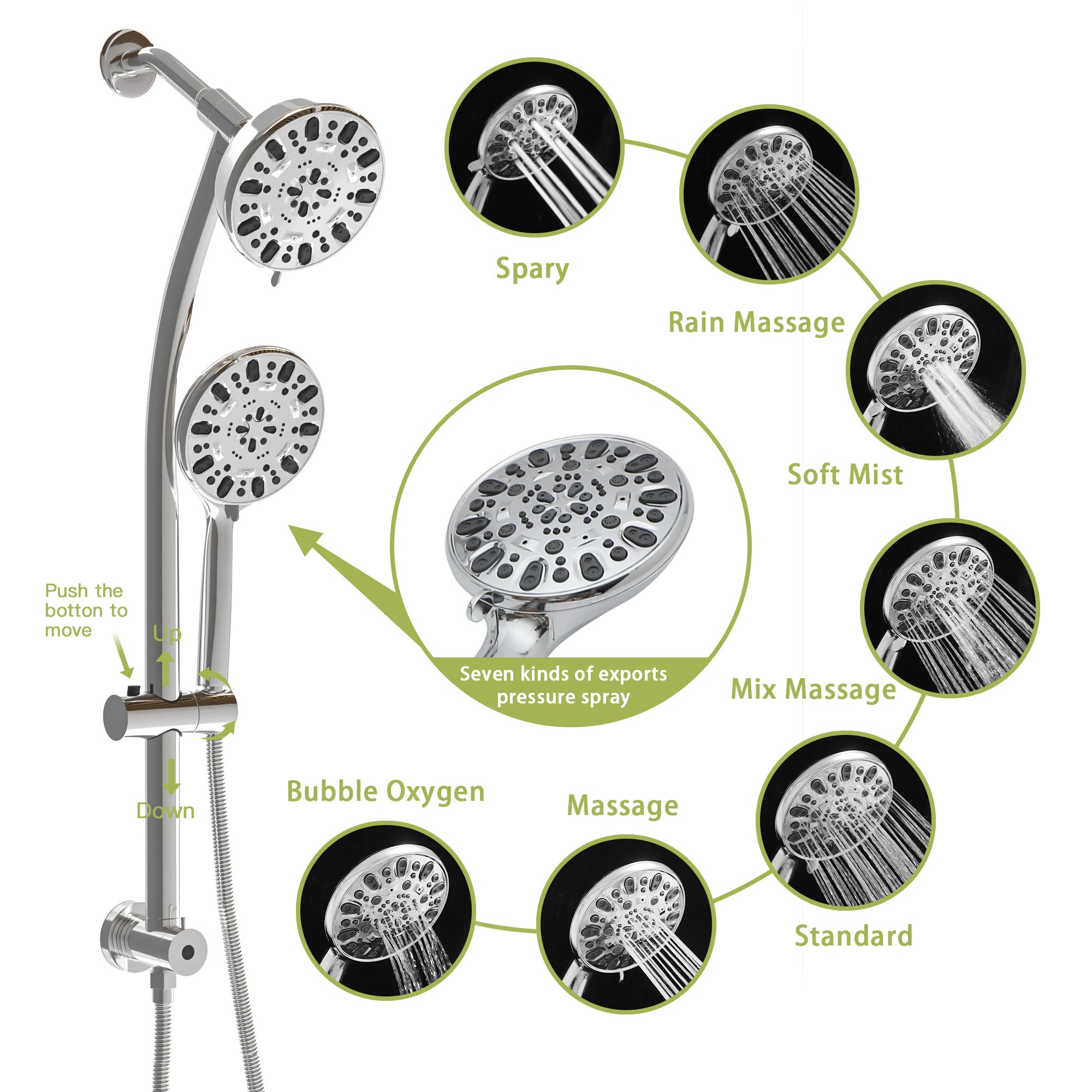 Lostcat Multi Function Dual Shower Head - Shower System with 4.7" Rain Showerhead, 7-Function Hand Shower, Adjustable Slide Bar,Chrome