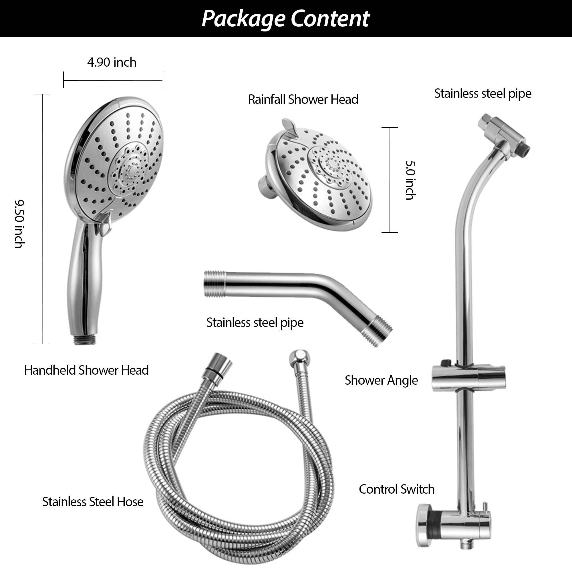 Lostcat 5" Multi Function Dual Shower Head, with Adjustable Slide Bar,Chrome