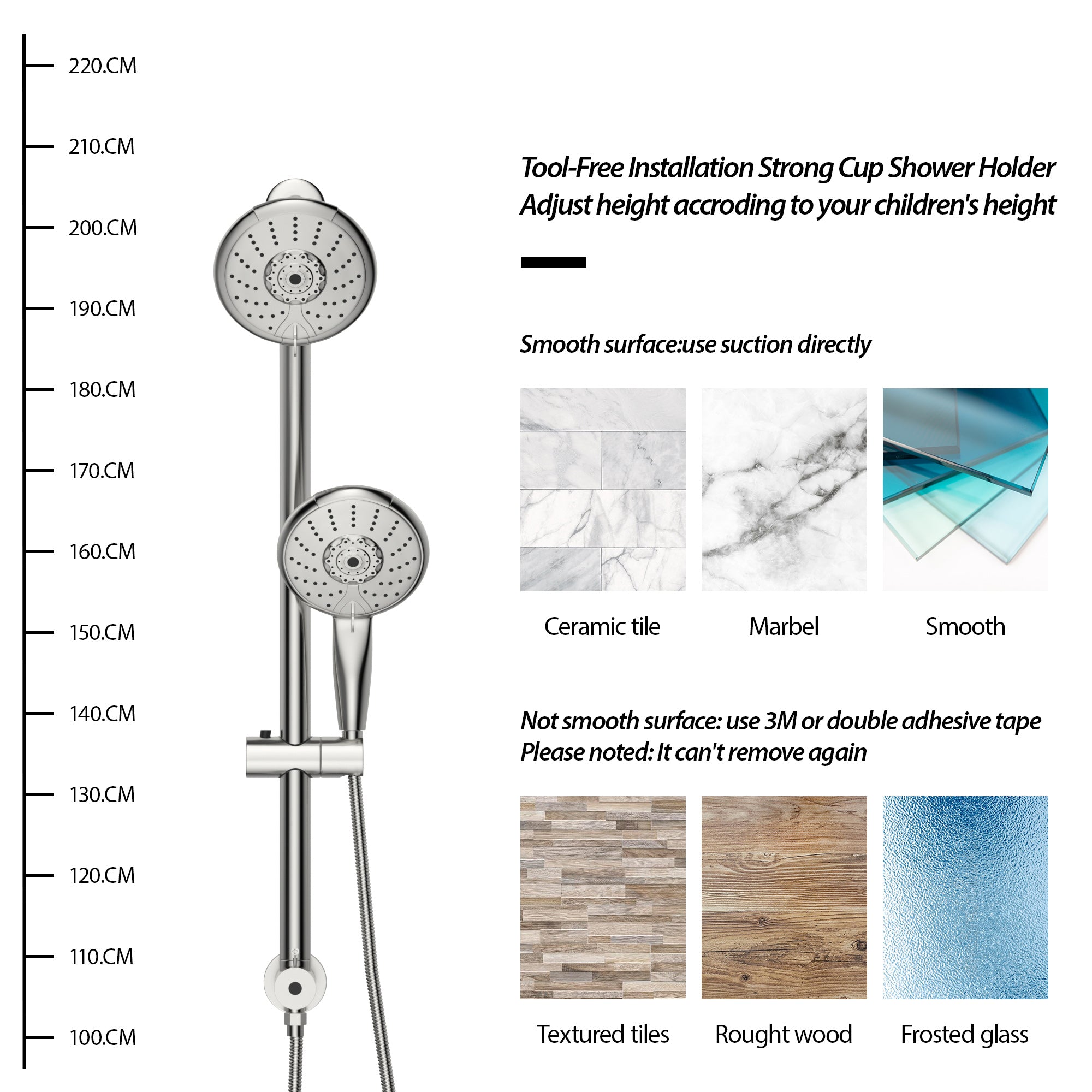 Lostcat 5" Multi Function Dual Shower Head, with Adjustable Slide Bar,Chrome