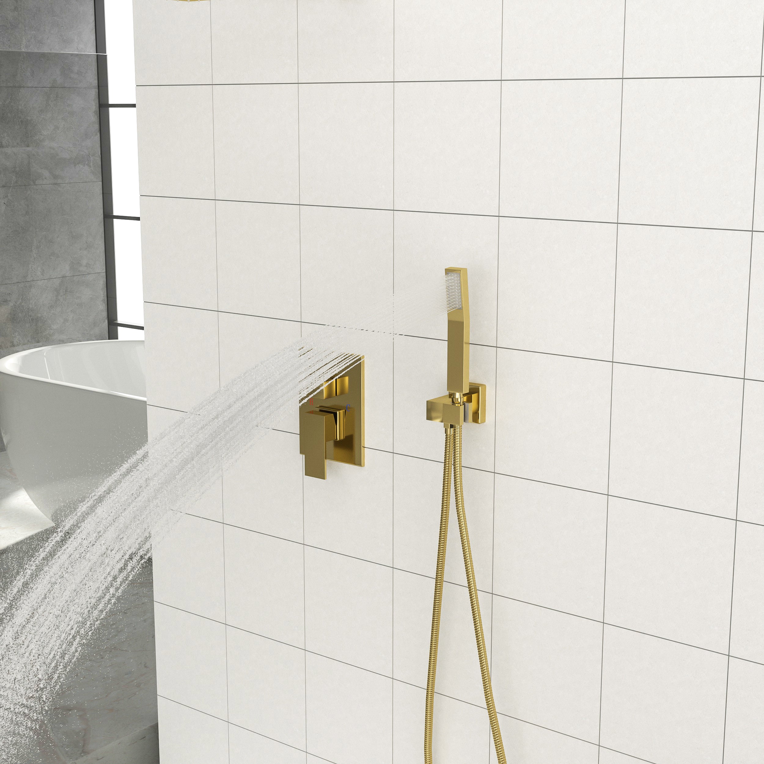 Lostcat Dual Shower Head - 10 Inch Wall Mounted Square Shower System with Rough-in Valve,Gold