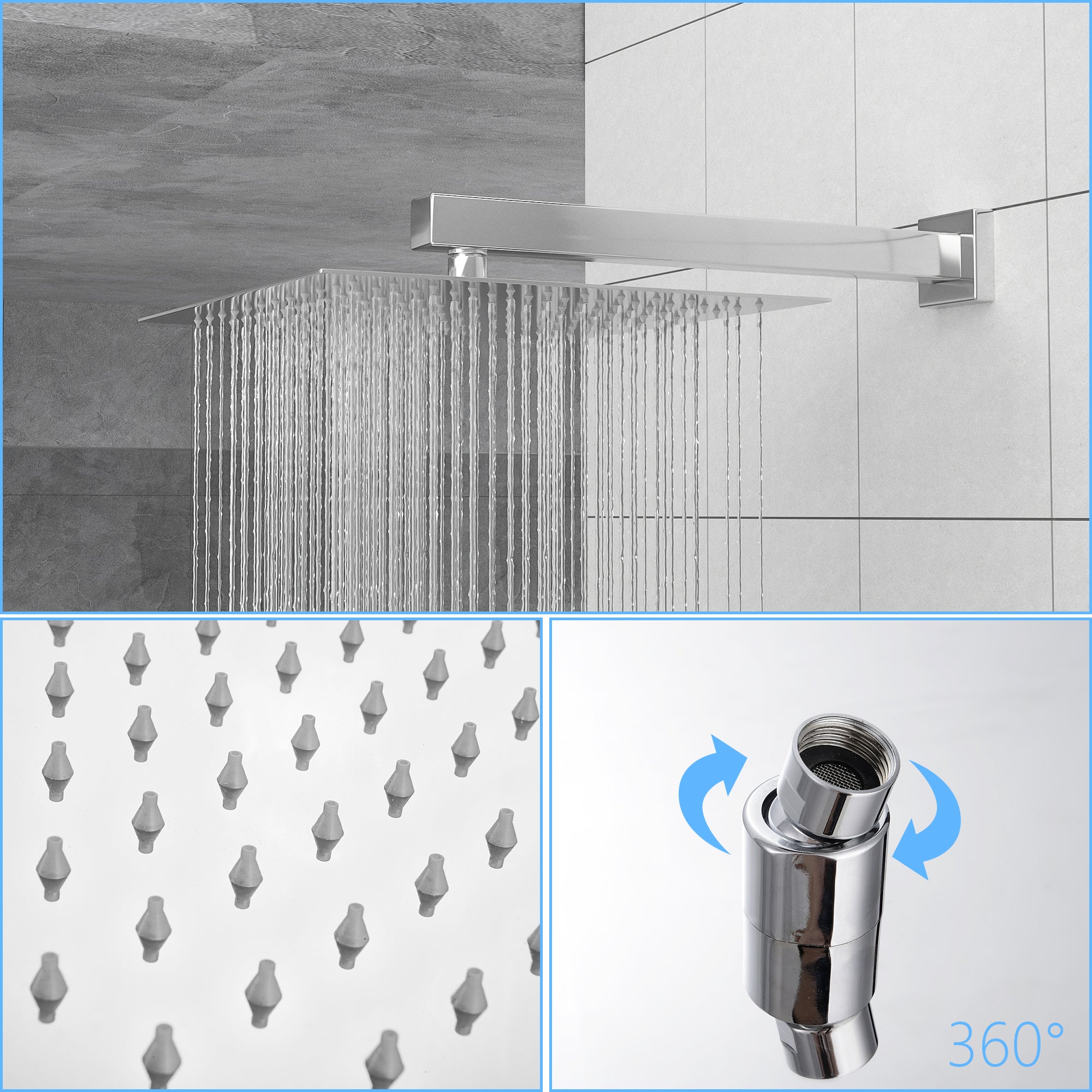 Lostcat Dual Shower Head - 12 Inch Wall Mounted Square Shower System with Rough-in Valve,Chrome