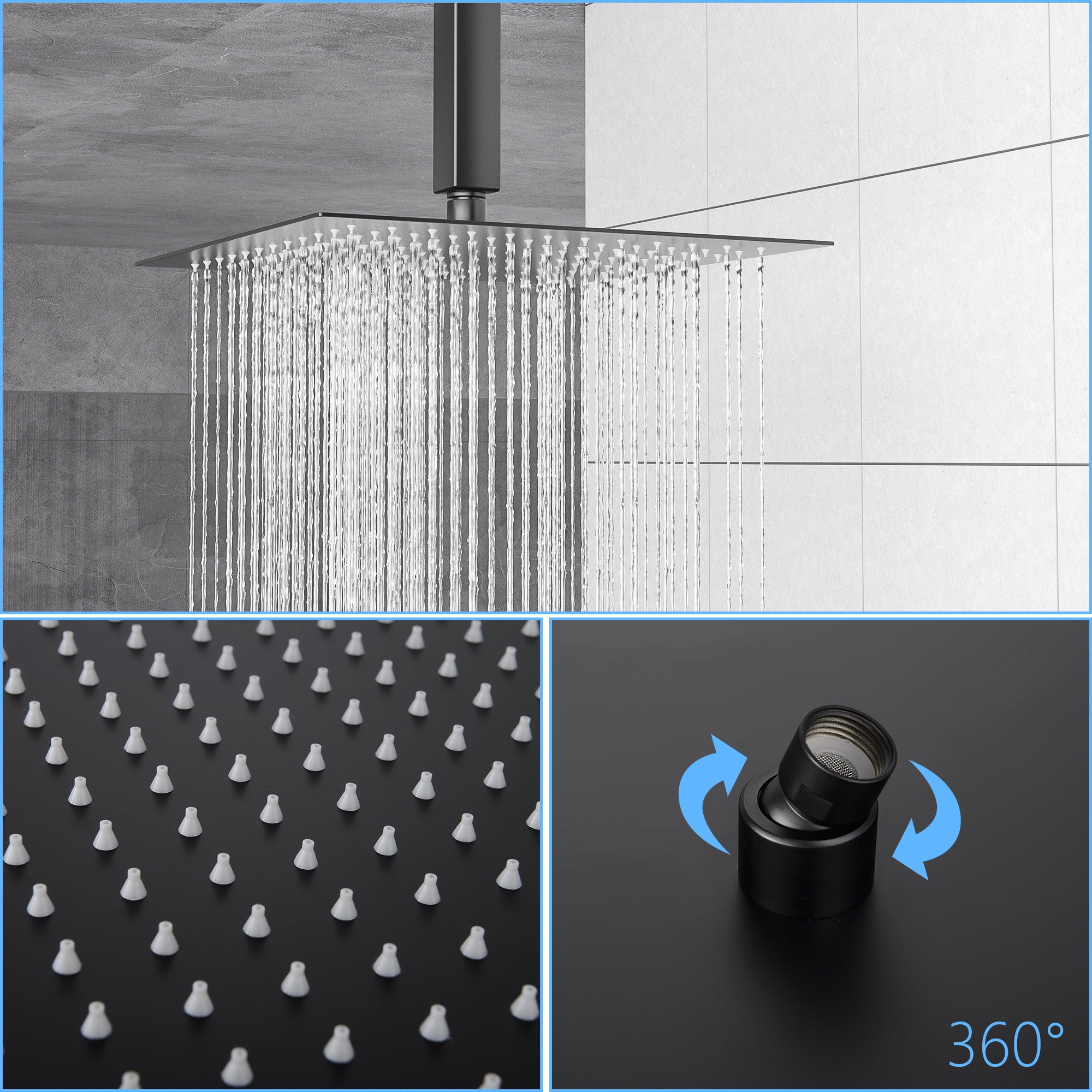 Lostcat Dual Shower Head - 10 Inch Ceiling Mount Square Shower System with Rough-in Valve,Matte black