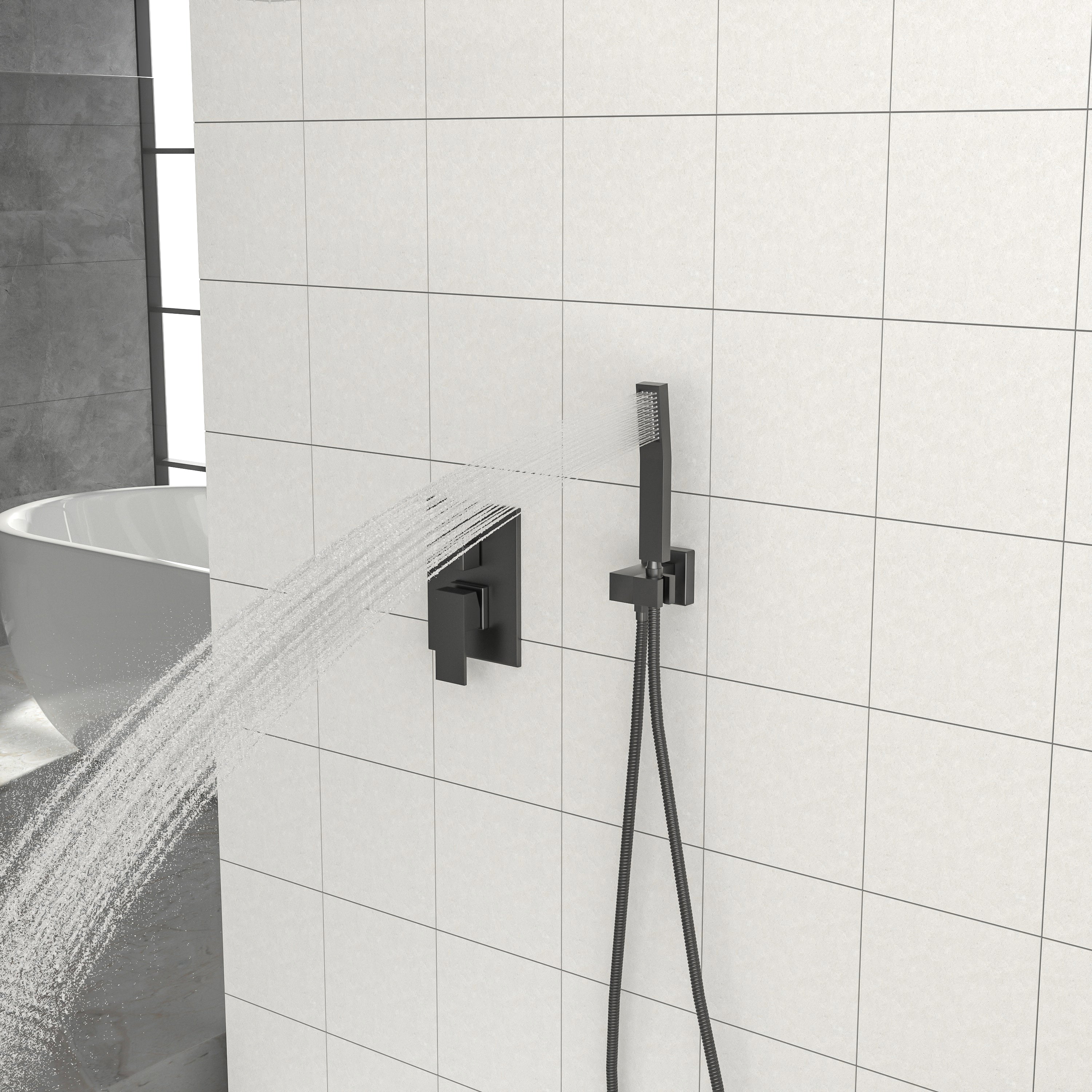 Lostcat Dual Shower Head - 10 Inch Ceiling Mount Square Shower System with Rough-in Valve,Matte black