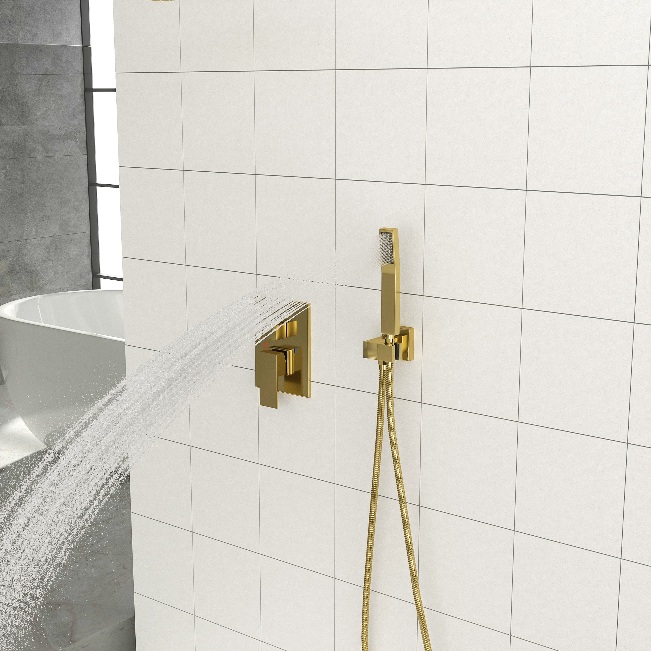 Lostcat Dual Shower Head - 12 Inch Ceiling Mount Square Shower System with Rough-in Valve, Gold