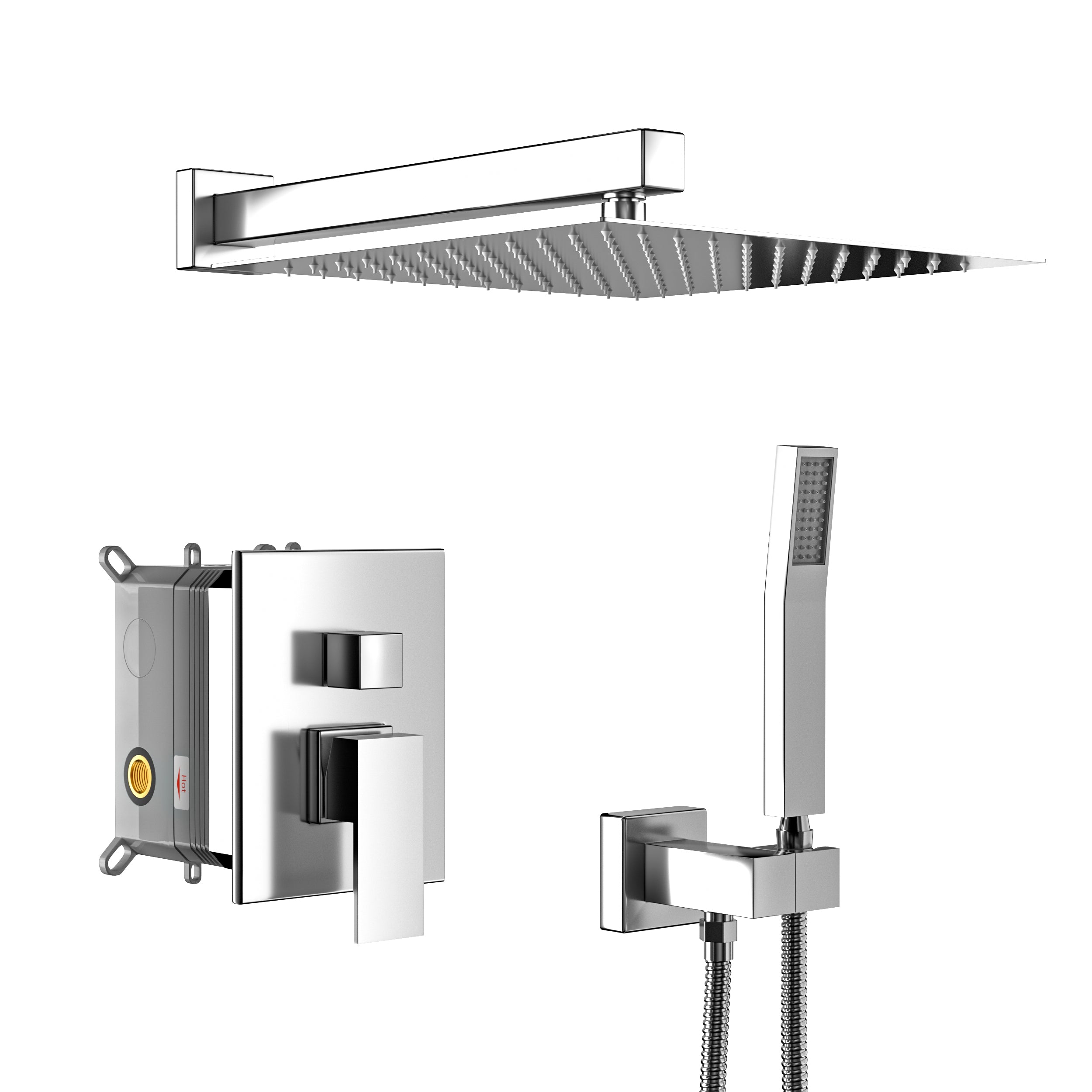 Lostcat Dual Shower Head - 12 Inch Wall Mounted Square Shower System with Rough-in Valve,Chrome