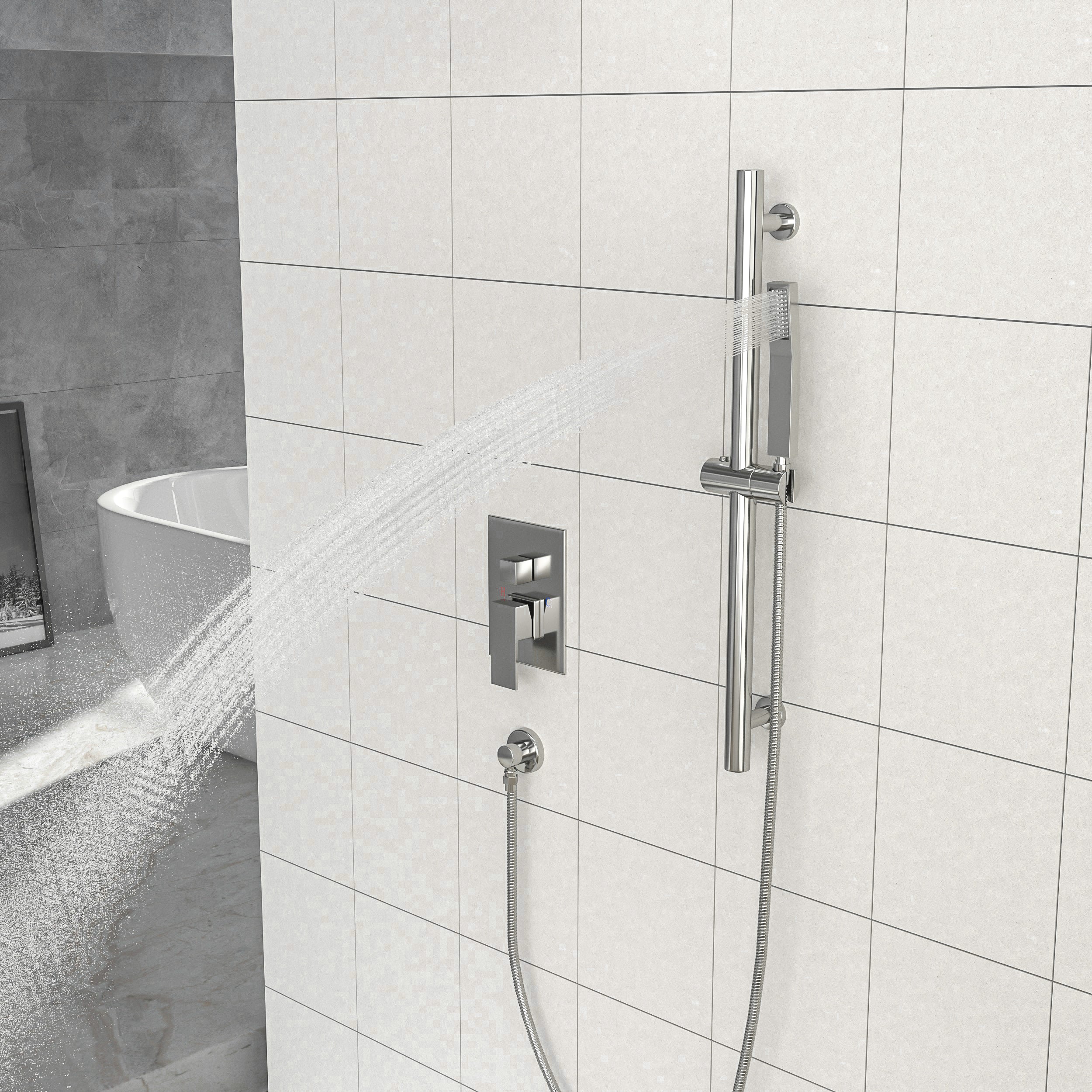 Lostcat Shower System with Adjustable Slide Bar,10 Inch Wall Mounted Square Shower System with Rough-in Valve, Brushed Nickel