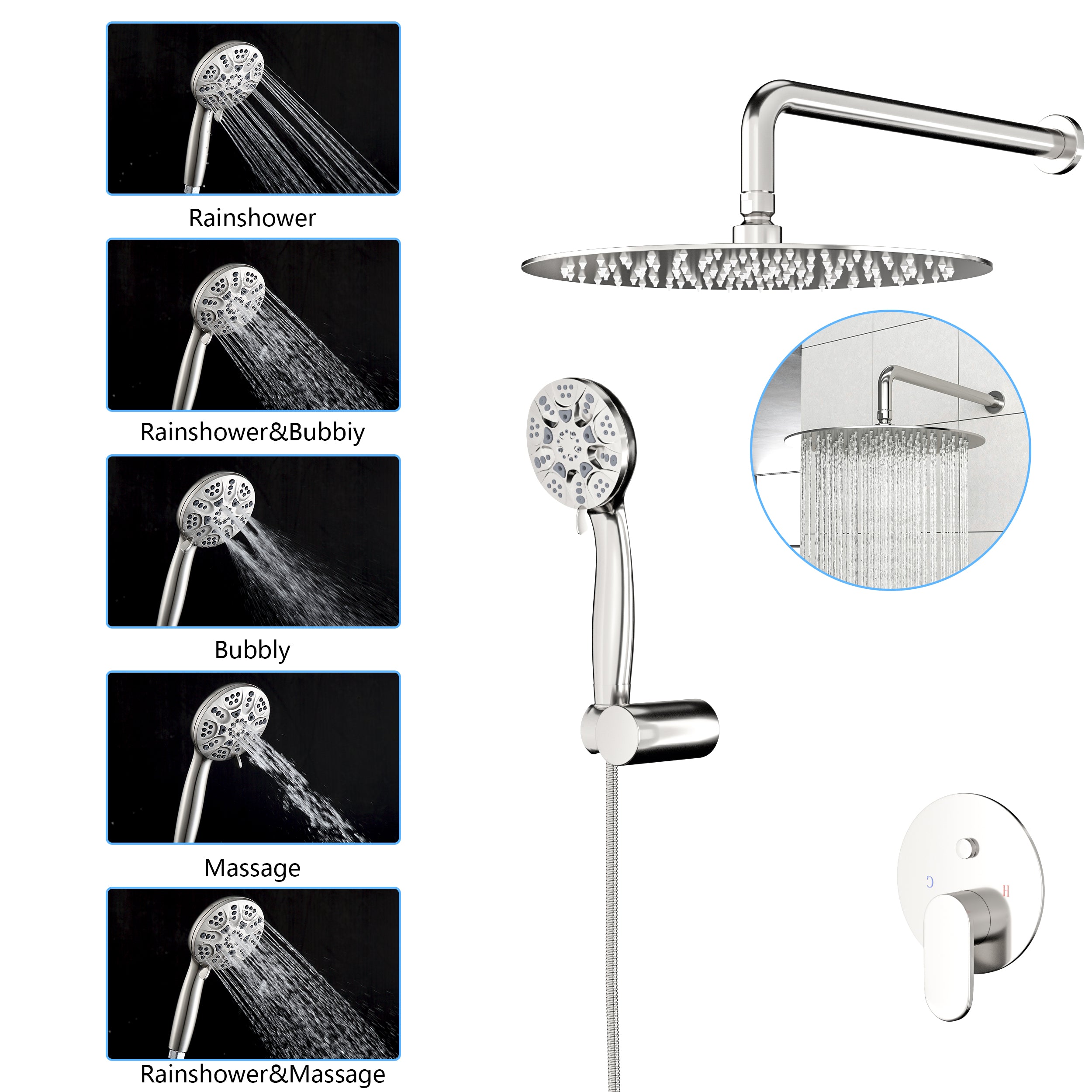 Lostcat 10" Rain Shower Head Systems, Dual Shower Heads, Brushed Nickel,Wall Mounted shower