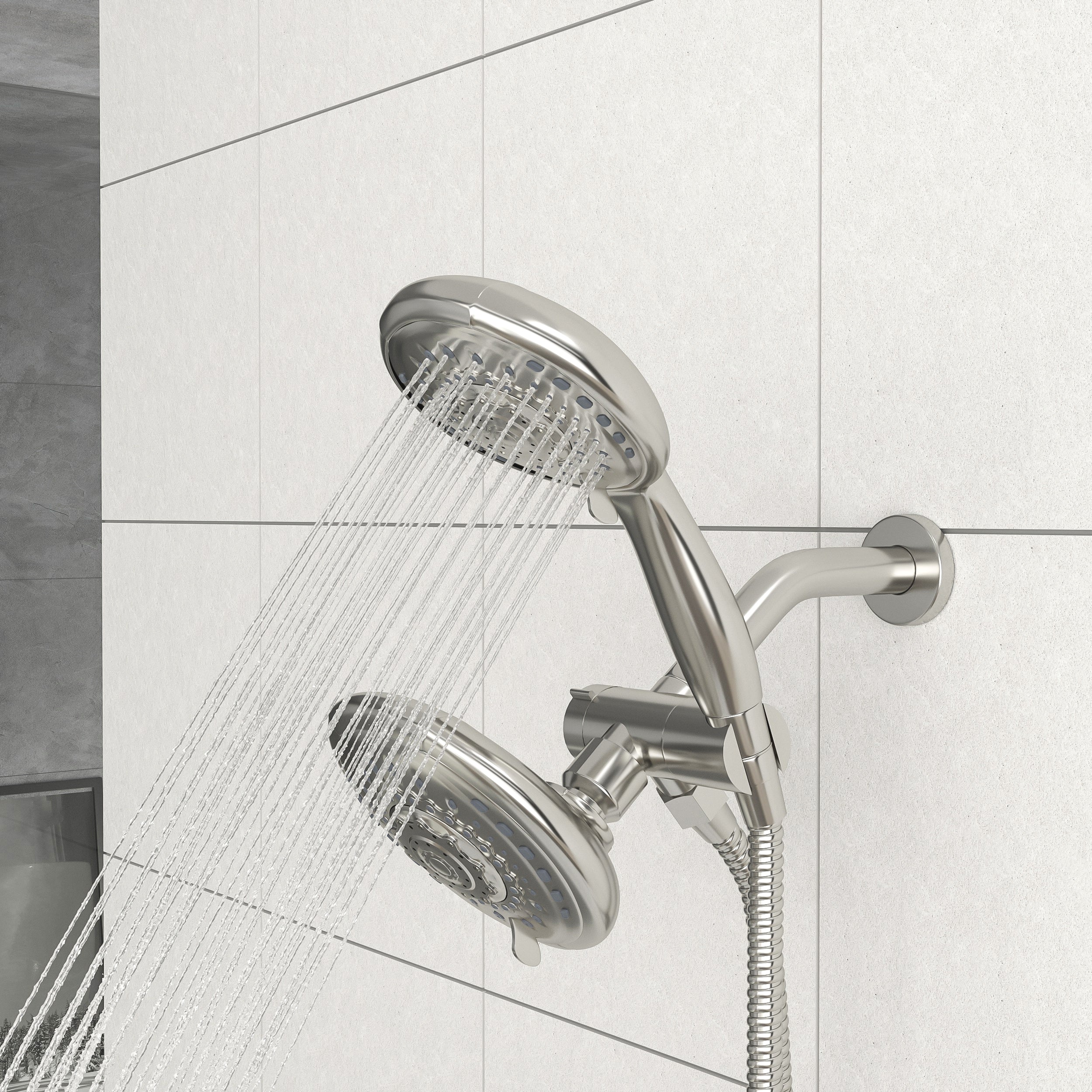 Lostcat Multi Function Dual Shower Head - Shower System with 5" Rain Showerhead, 5-Function Hand Shower,  Brushed Nickel