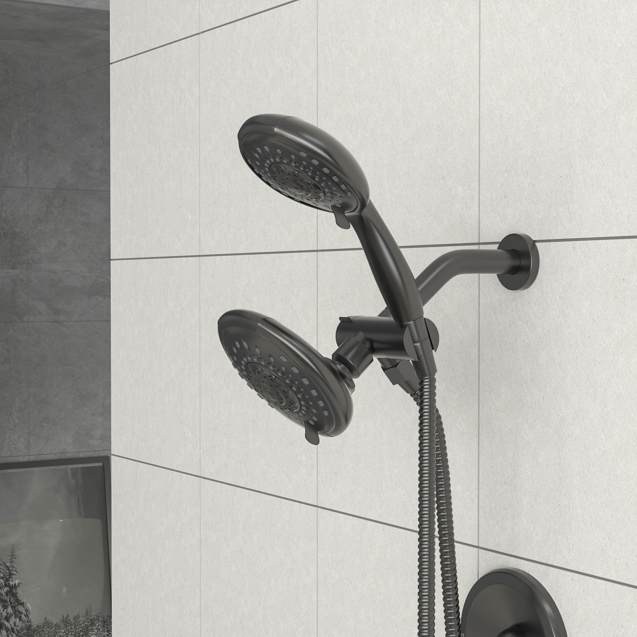 Lostcat Multi Function Dual Shower Head - Shower System with 5" Rain Showerhead, 5-Function Hand Shower, Matte Black