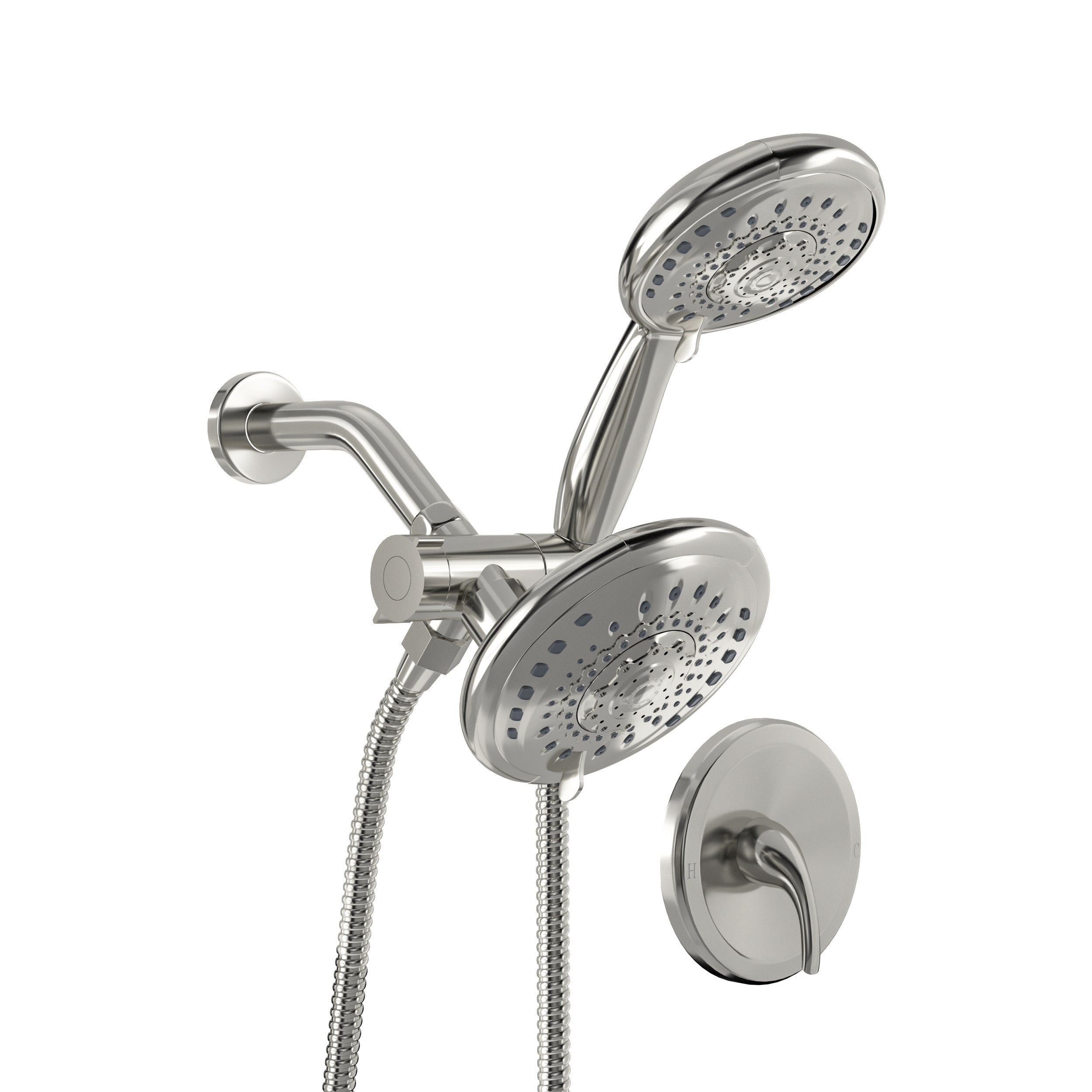 Lostcat Multi Function Dual Shower Head - Shower System with 5" Rain Showerhead, 5-Function Hand Shower,  Brushed Nickel