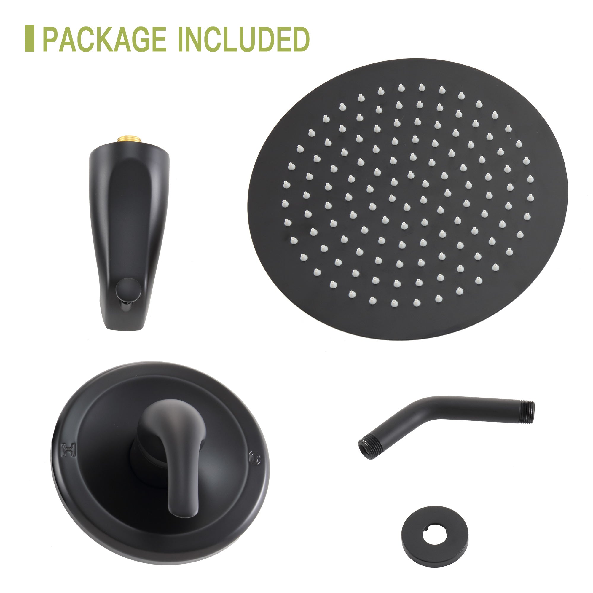 Lostcat 10" Round Rain Shower Head Systems with Waterfall Tub Spout, Matte black,Wall Mounted shower