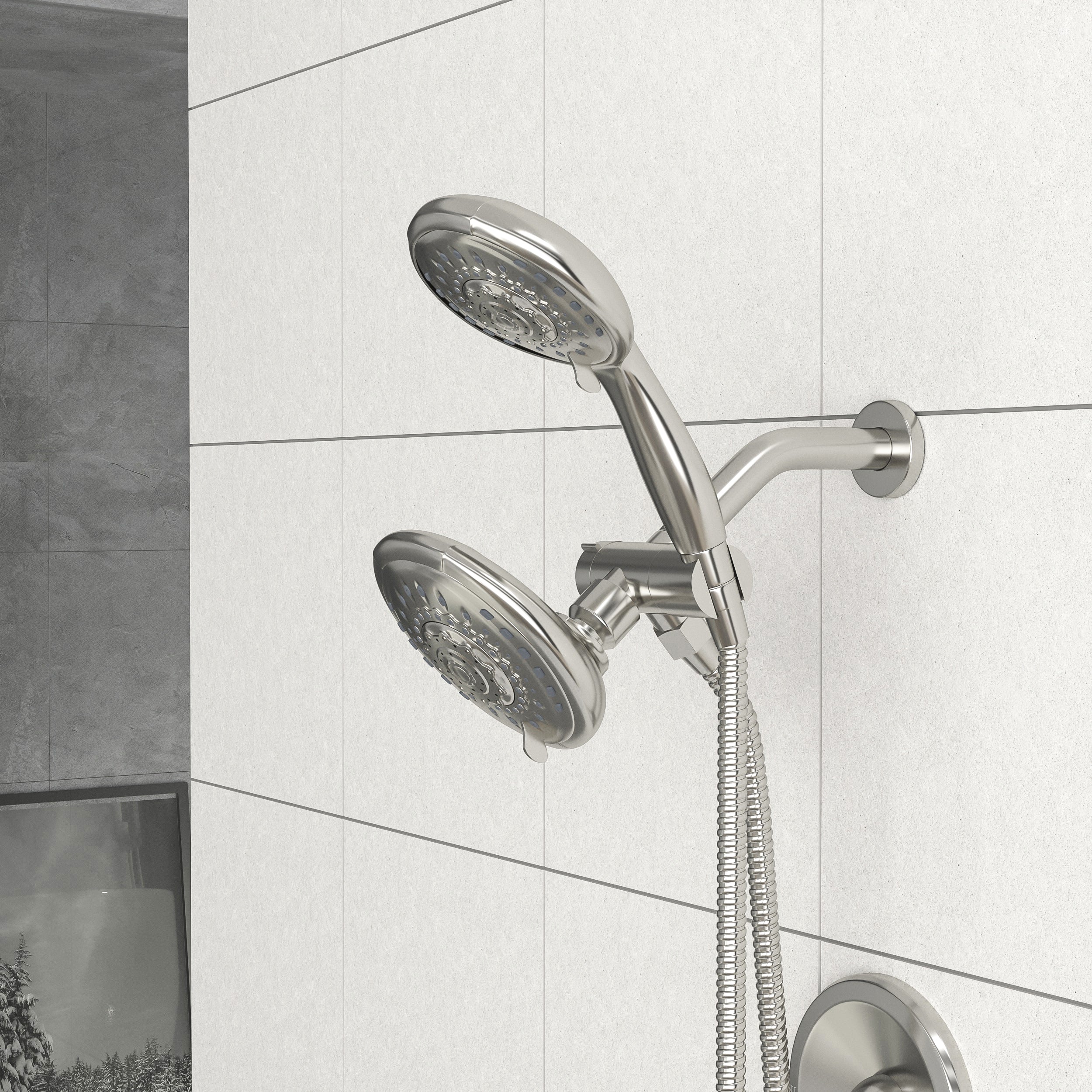 Lostcat Multi Function Dual Shower Head - Shower System with 5" Rain Showerhead, 5-Function Hand Shower,  Brushed Nickel