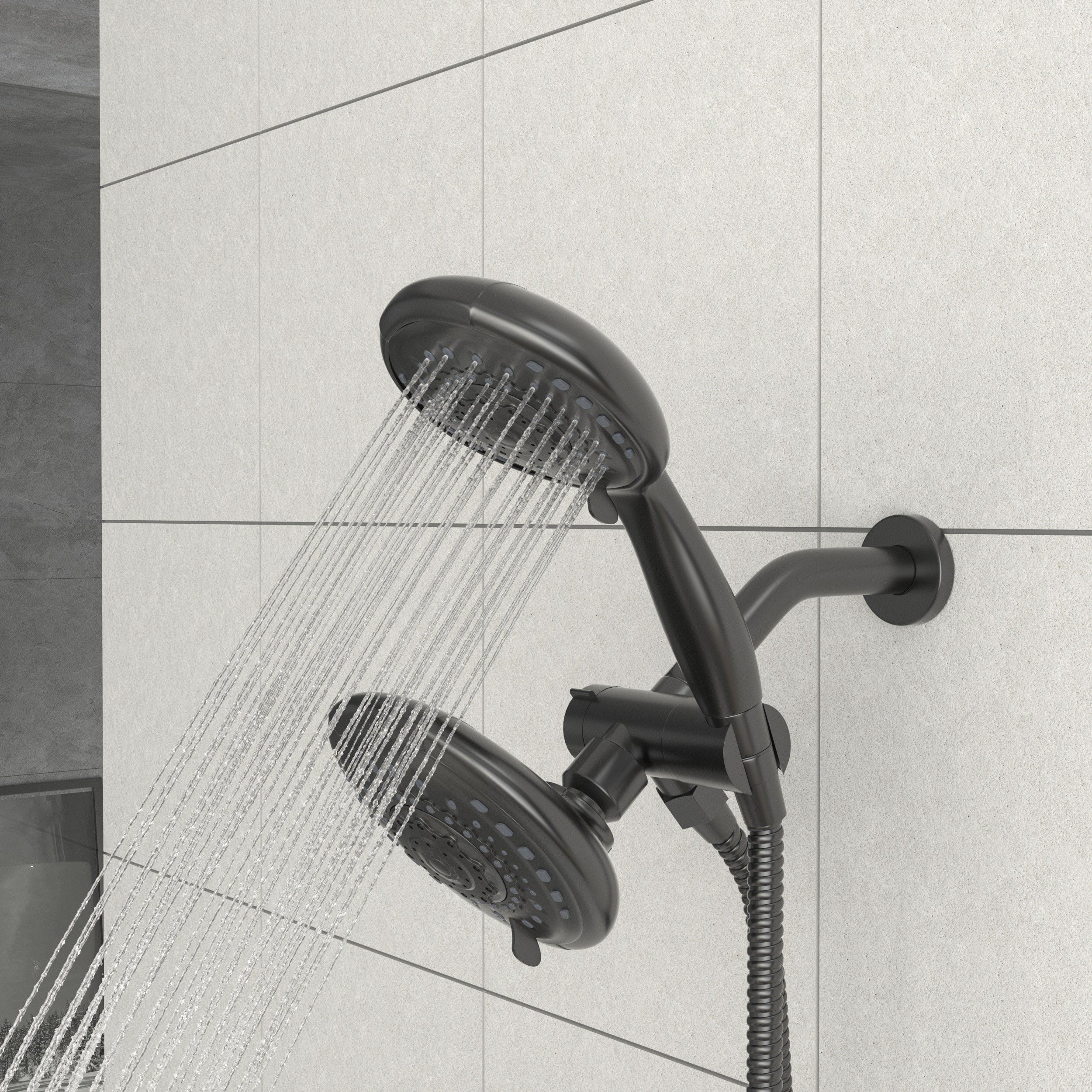 Lostcat Multi Function Dual Shower Head - Shower System with 5" Rain Showerhead, 5-Function Hand Shower, Matte Black