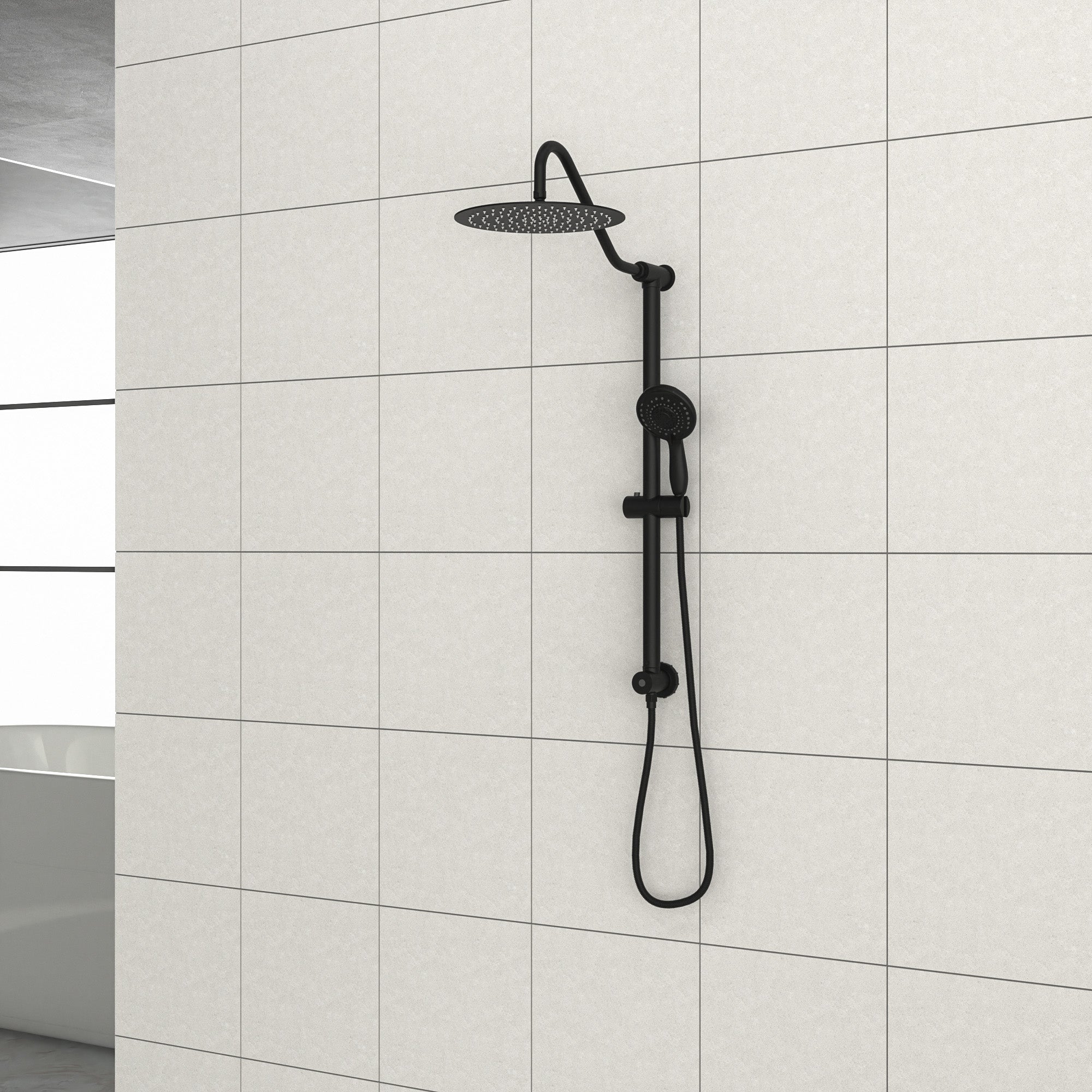 Lostcat 10 Inch Shower System with 5 Function Rain Hand Shower, 26.3" Slide Bar Shower Head Combo, Matte Black