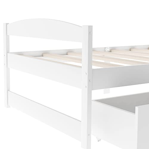 Lostcat Twin Bed with Storage,Twin Size Daybed with 2 Drawers,Wood Storage Bed Frame, Twin Size Platform Bed Frame with Storage,Solid Pinewood Bedframe with Drawers,No Box Spring Needed,White