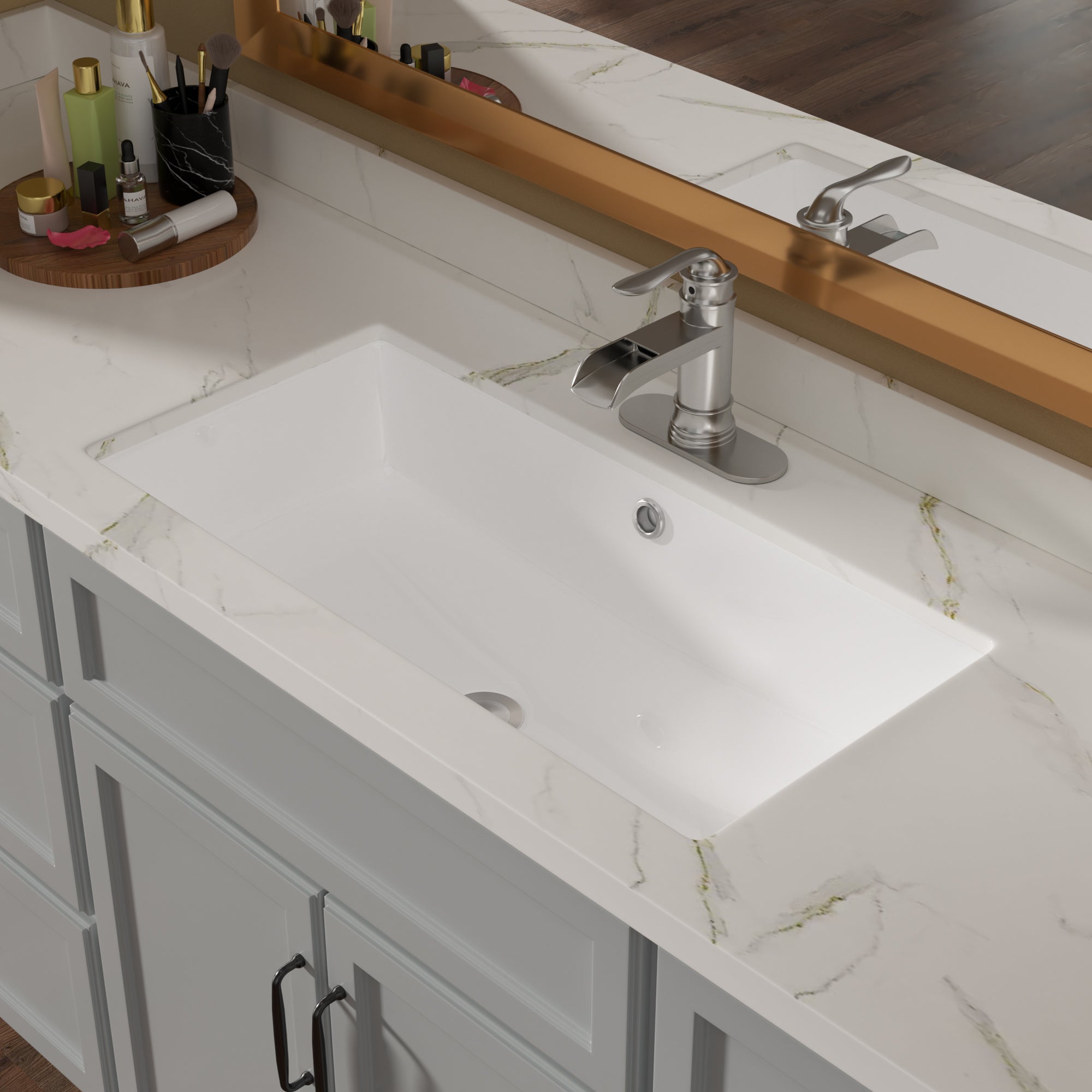 Lostcat 28"x14" White Ceramic Rectangular Undermount Bathroom Sink with Overflow