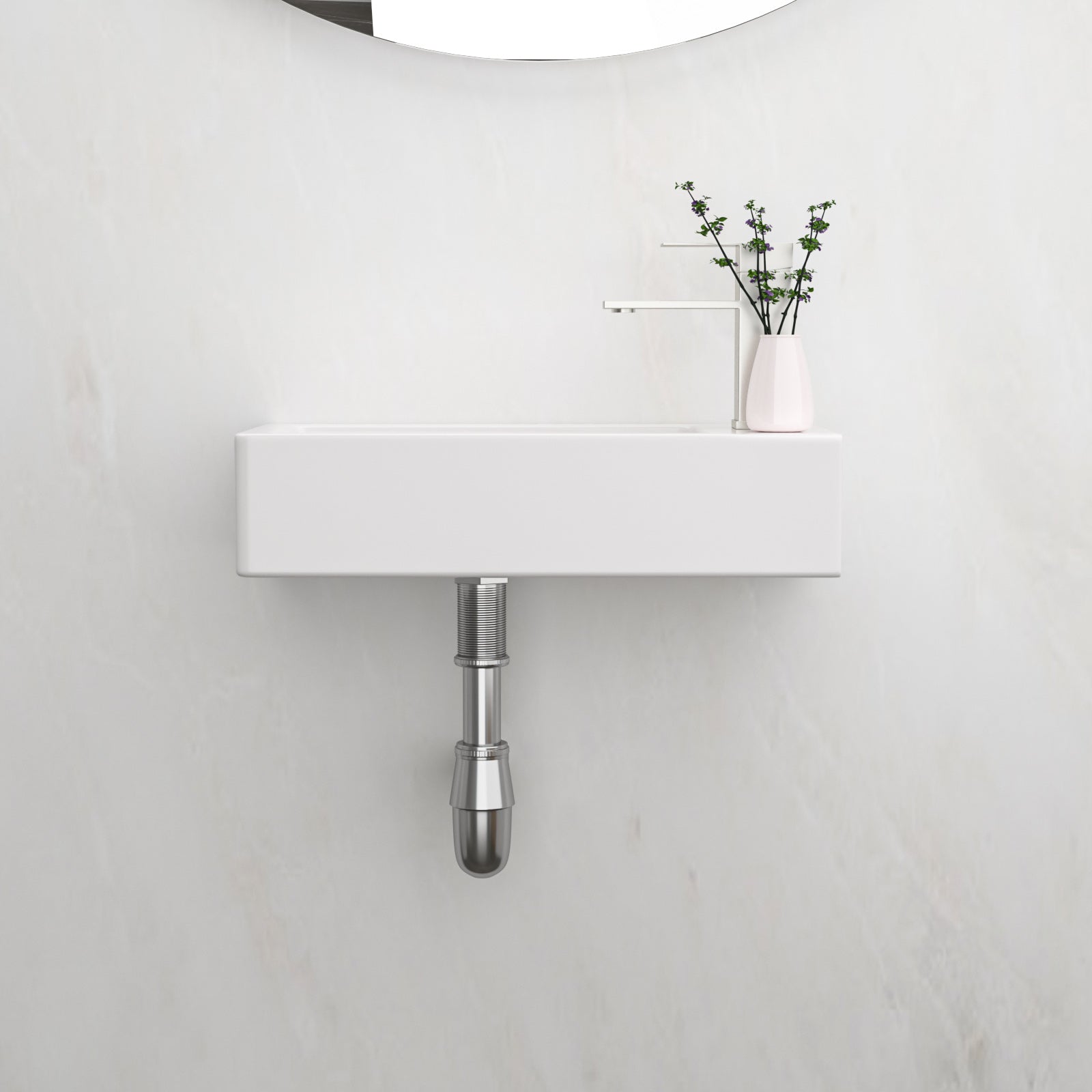 Lostcat 14.57x7.28 Inch White Ceramic Rectangle Wall Mount Bathroom Sink with Single Faucet Hole