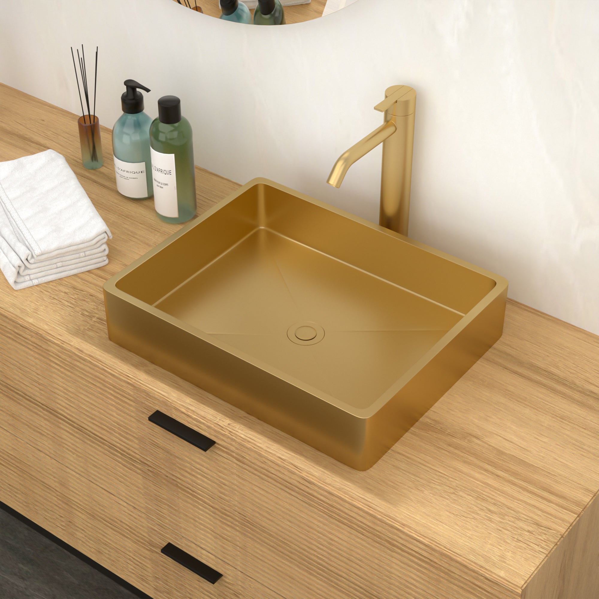 Lostcat 19"x15" Gold Stainless Steel Bathroom Sink with Pop Up Drain