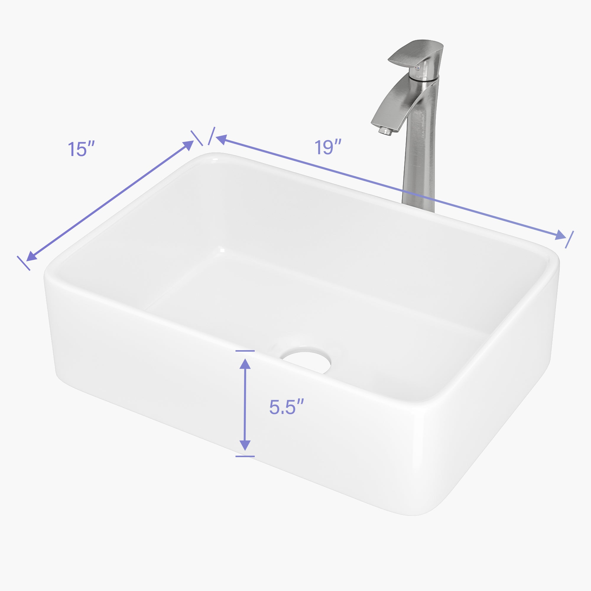 Lostcat 19"x15" Rectangle Vessel Bathroom Sink and Brushed Nickel Single Lever Faucet Combo