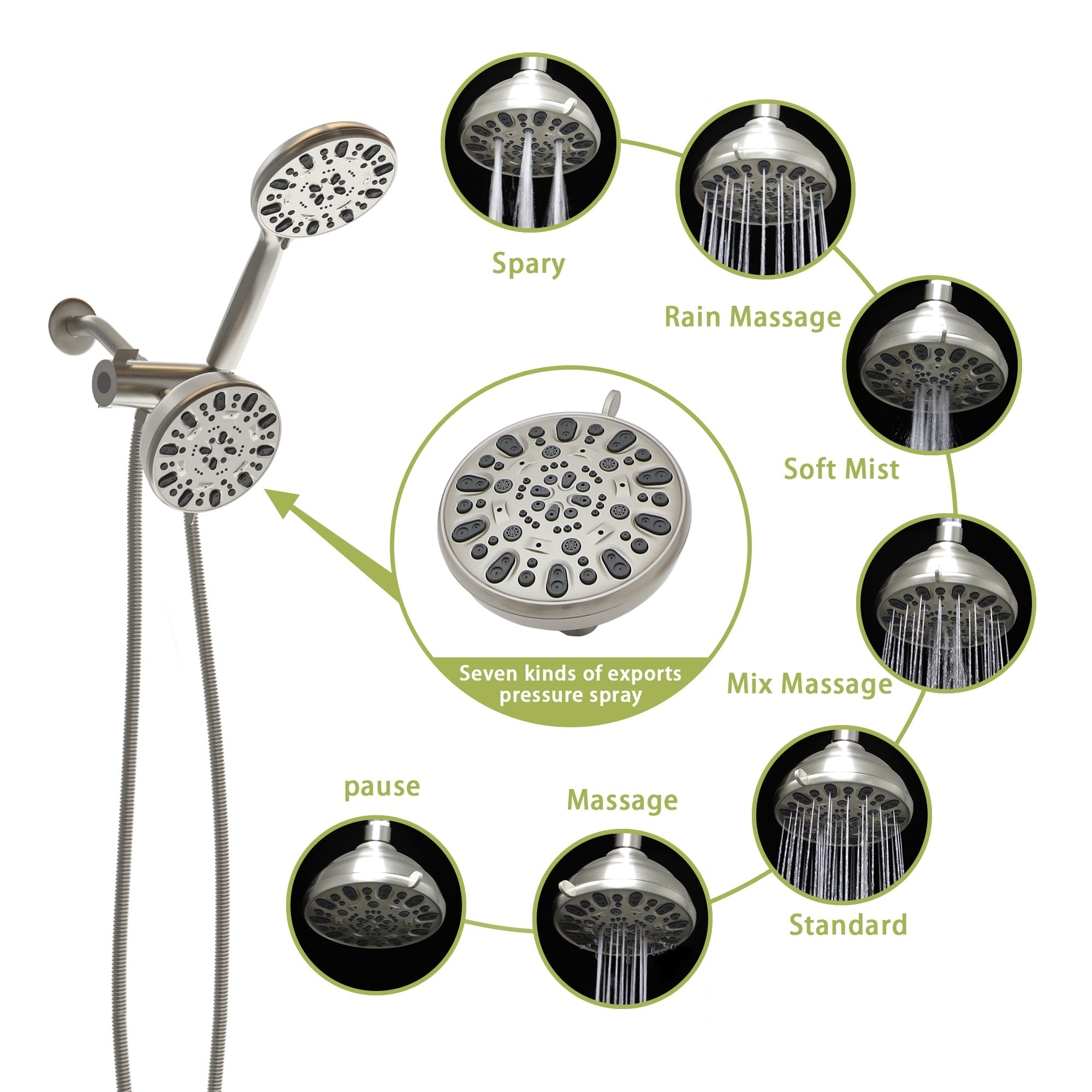 Lostcat Multi Function Dual Shower Head - Shower System with 4.7" Rain Showerhead, 7-Function Hand Shower, Brushed Nickel