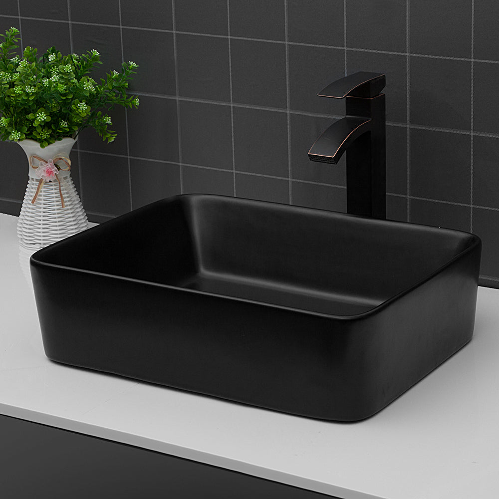 Lostcat 19"x15" Black Ceramic Rectangular Vessel Bathroom Sink