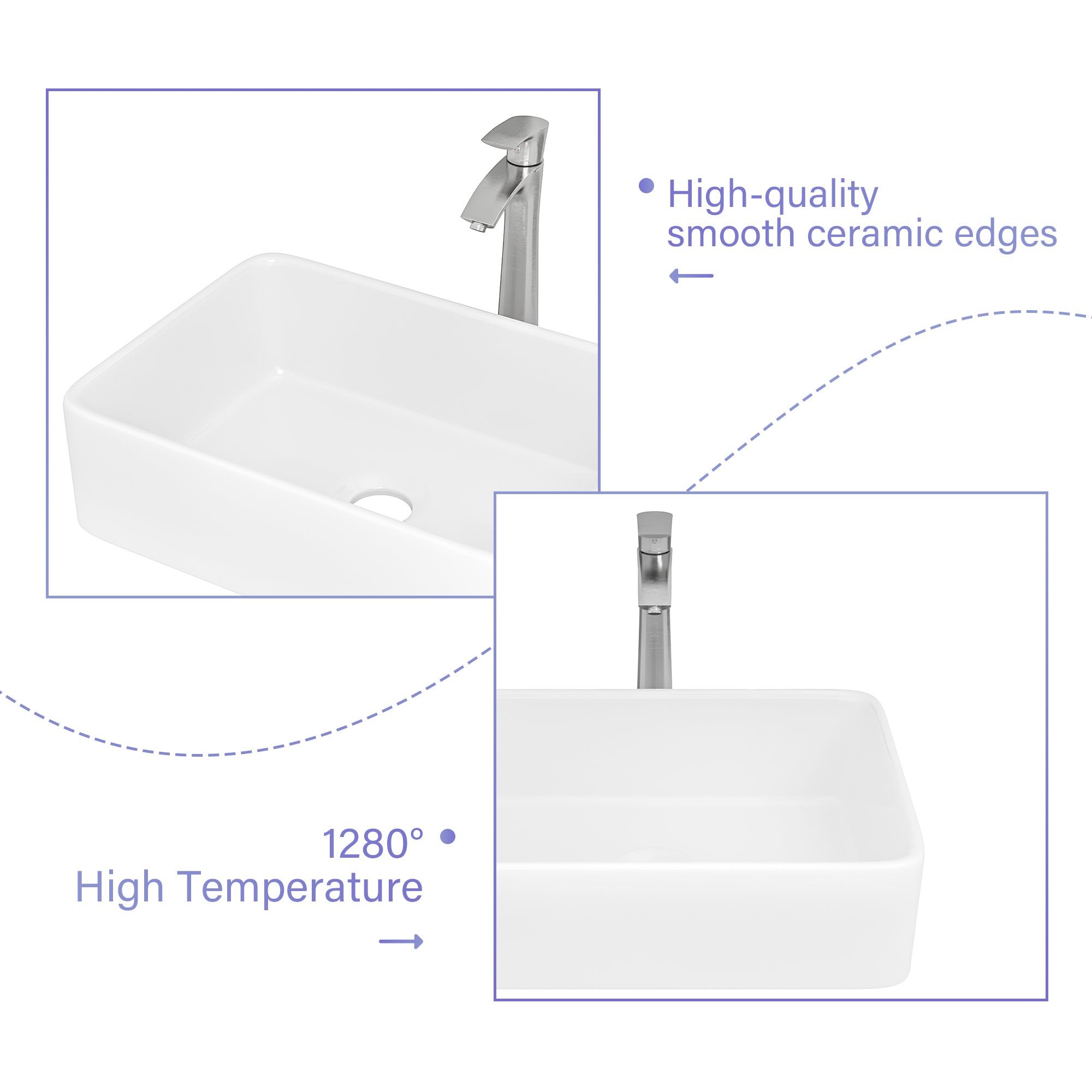 Lostcat 19"x15" Rectangle Vessel Bathroom Sink and Brushed Nickel Single Lever Faucet Combo