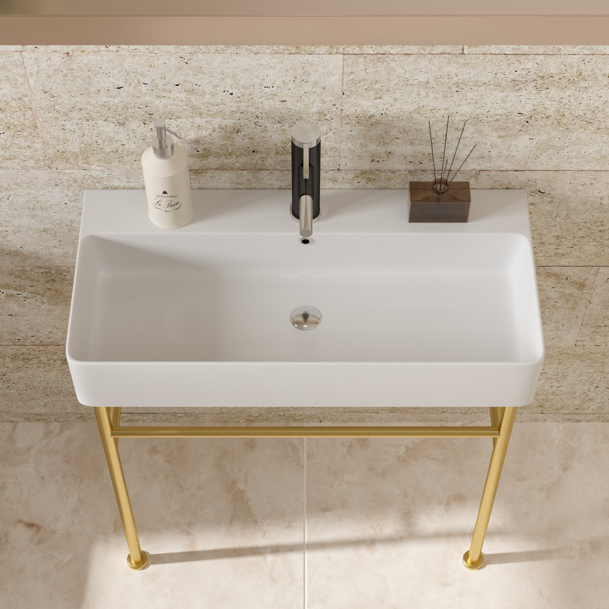 Lostcat 35" Bathroom Console Sink with Overflow,Ceramic Console Sink White Basin Gold Legs