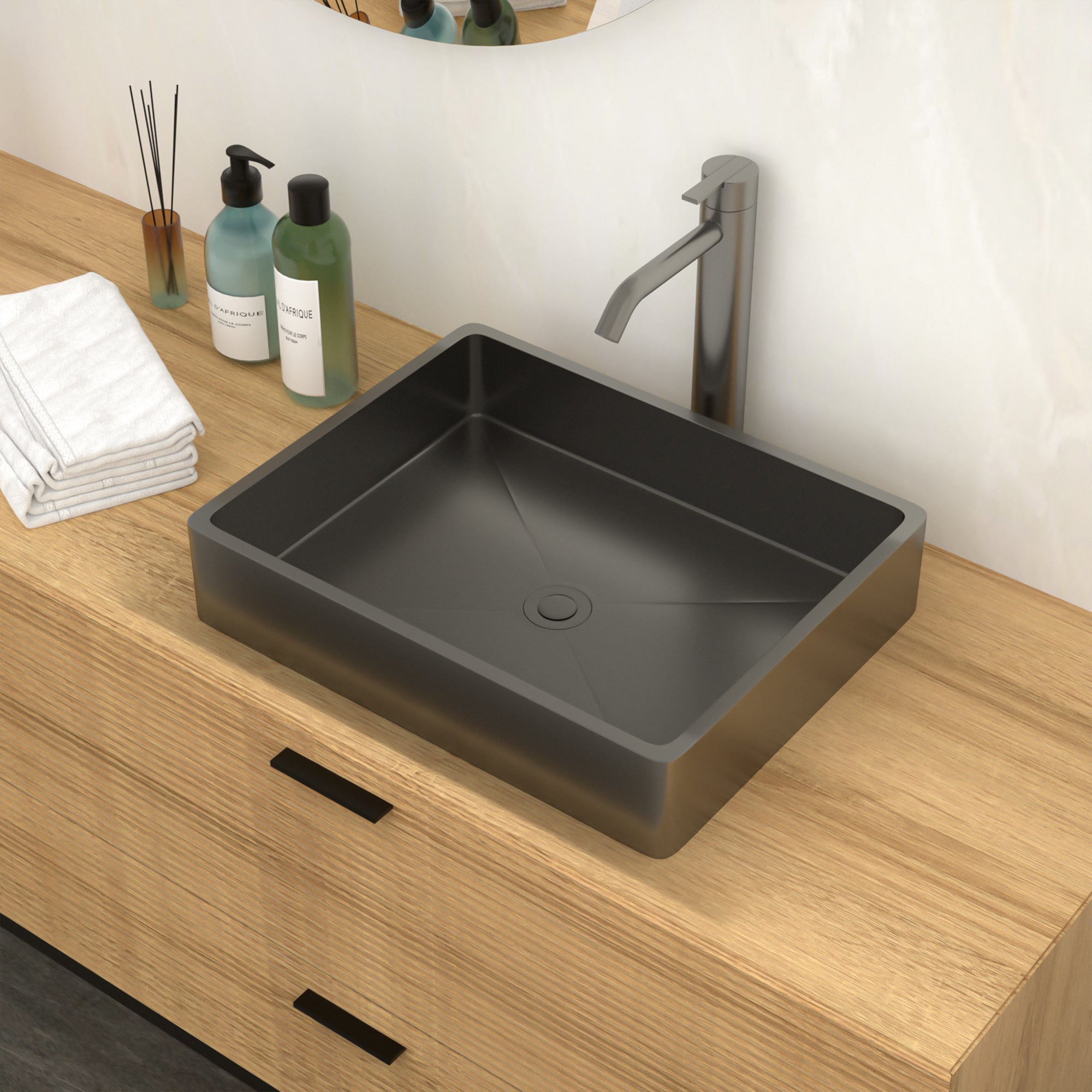 Lostcat 19"x15" Gunmetal Black Stainless Steel Bathroom Sink with Pop Up Drain